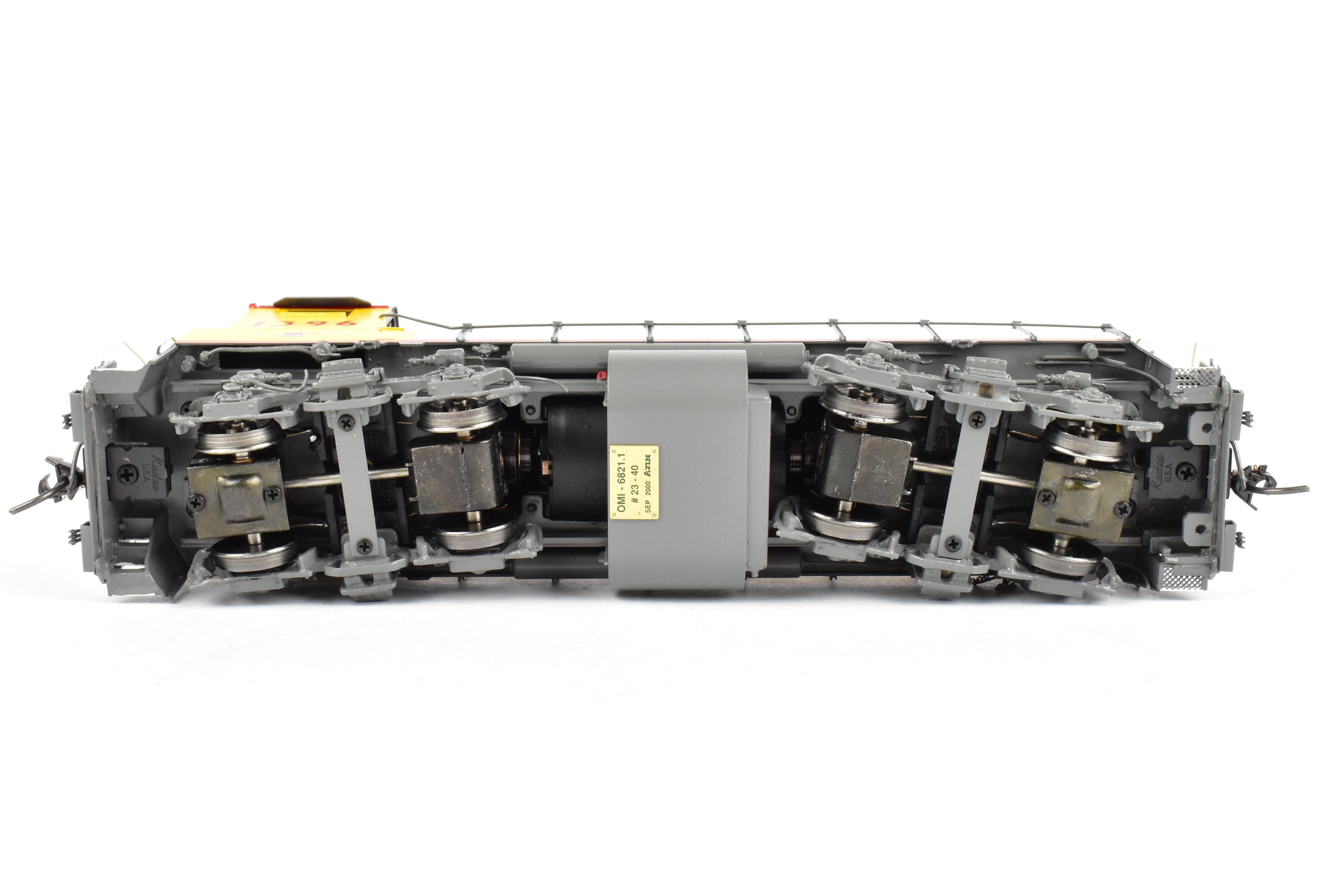 HO Scale Brass Model Train - Overland Models Inc. Union Pacific EMD MP15AC (formerly MKT) Freight Locomotive in Striking Yellow/Gray Color Scheme, Road Number 1396