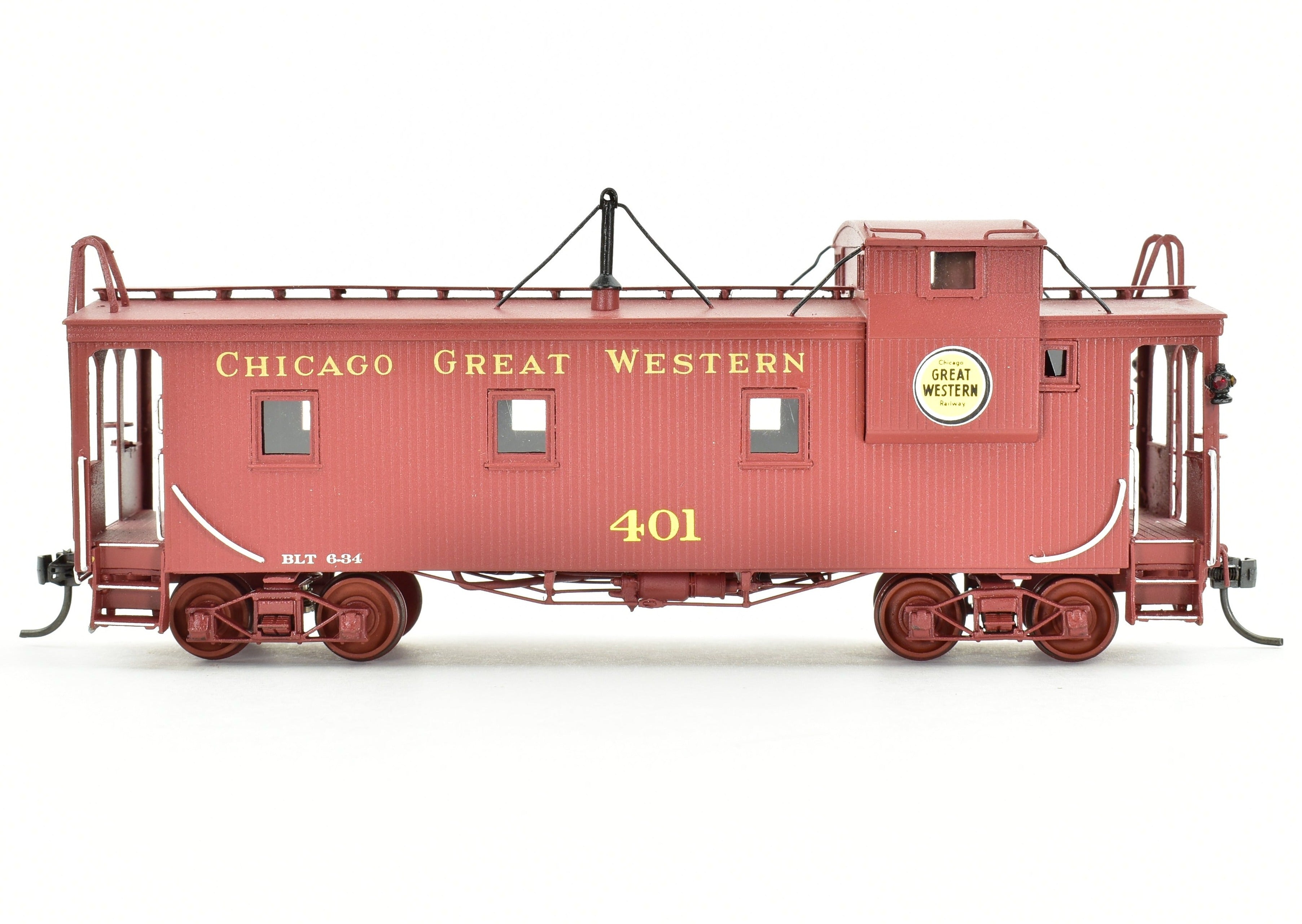 HO Scale Brass Oriental Limited Chicago Great Western Caboose with Professionally Painted Finish