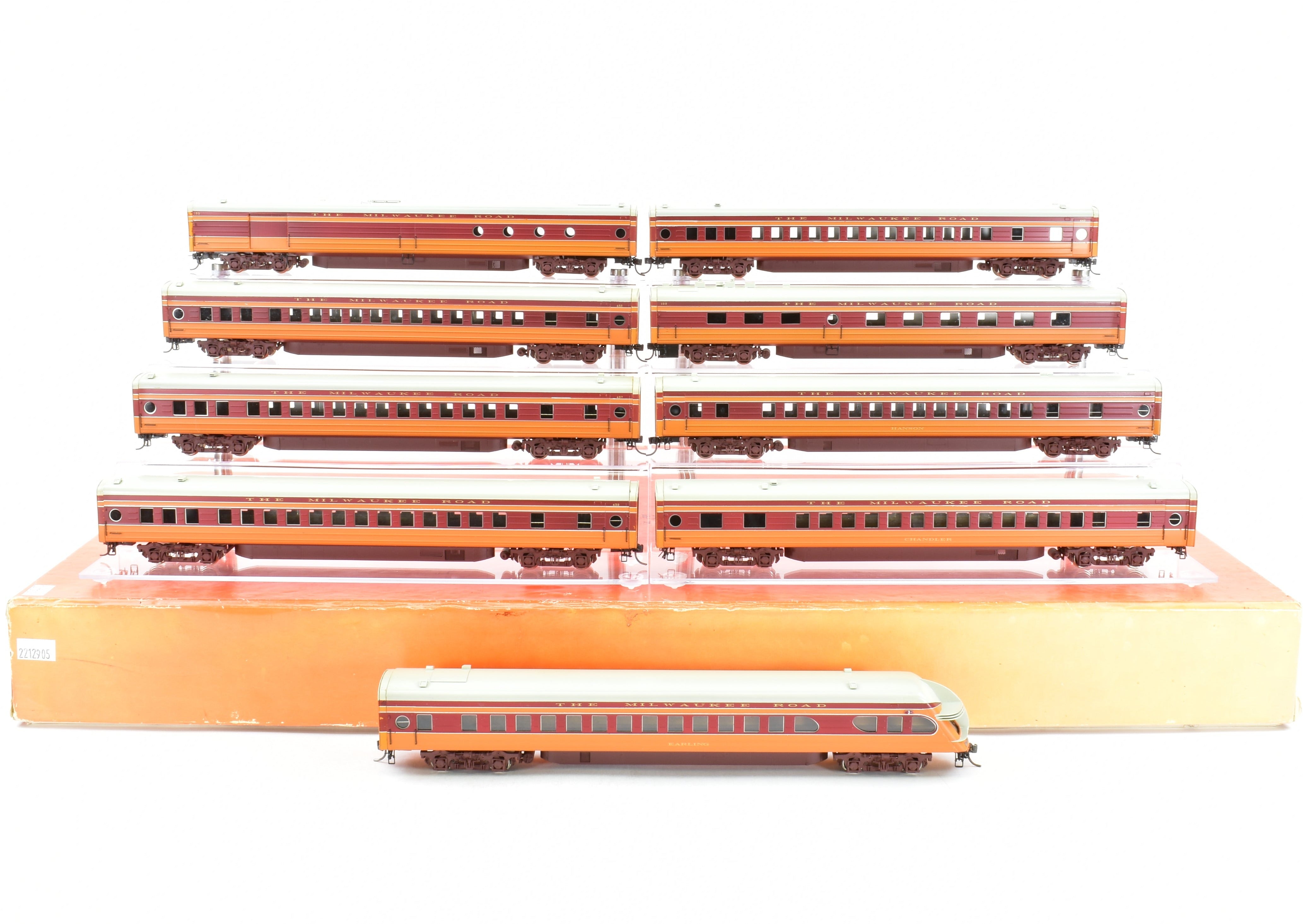 HO Scale Brass Model Train Set - Precision Scale Co. Milwaukee Road 1939 Hiawatha 9 - Car Factory - Painted Set