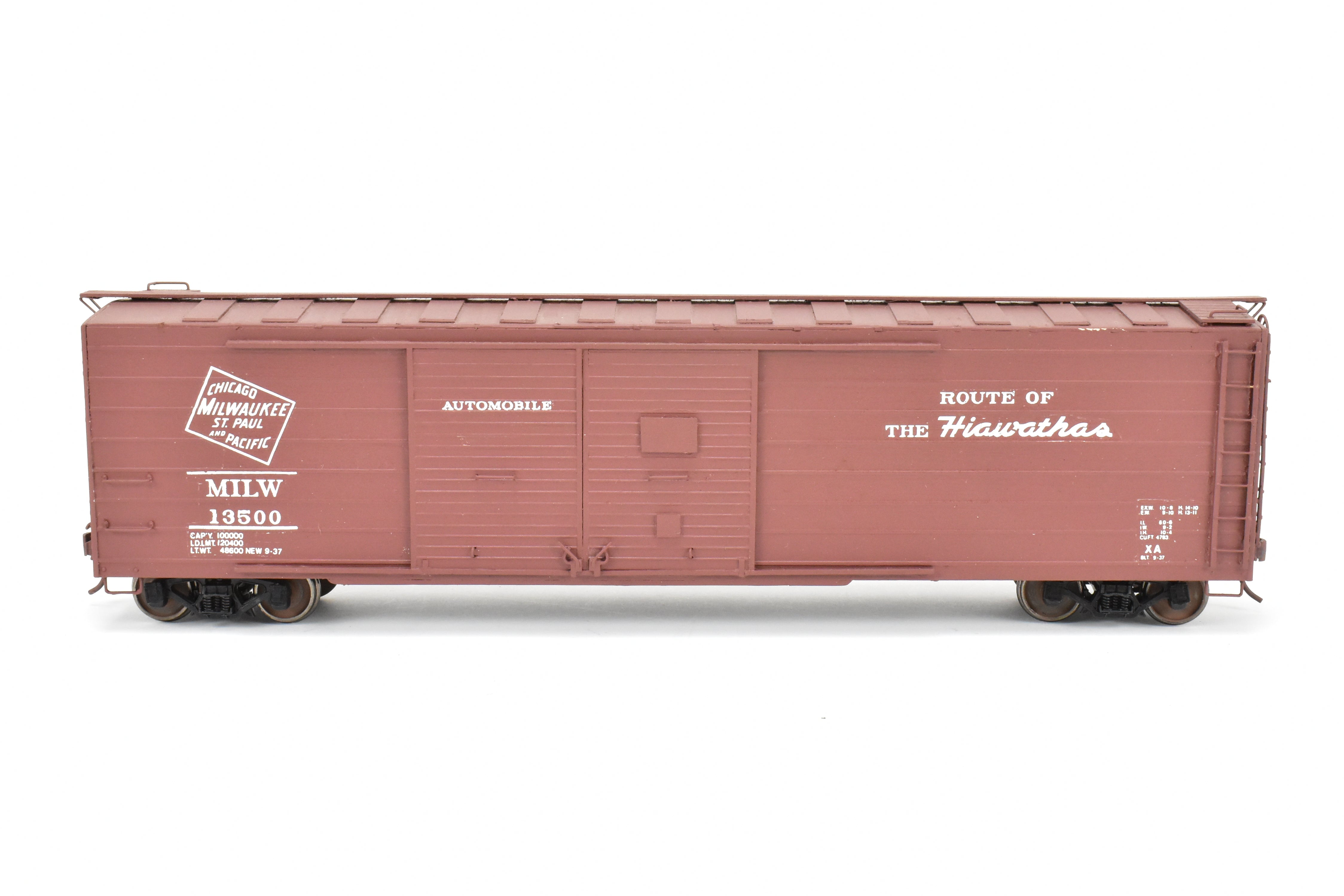 O Scale Model Train Resin Rails Unlimited MILW - Milwaukee Road 50-Foot Double Door Boxcar, Custom-Built and Professionally Painted, Numbered 13500