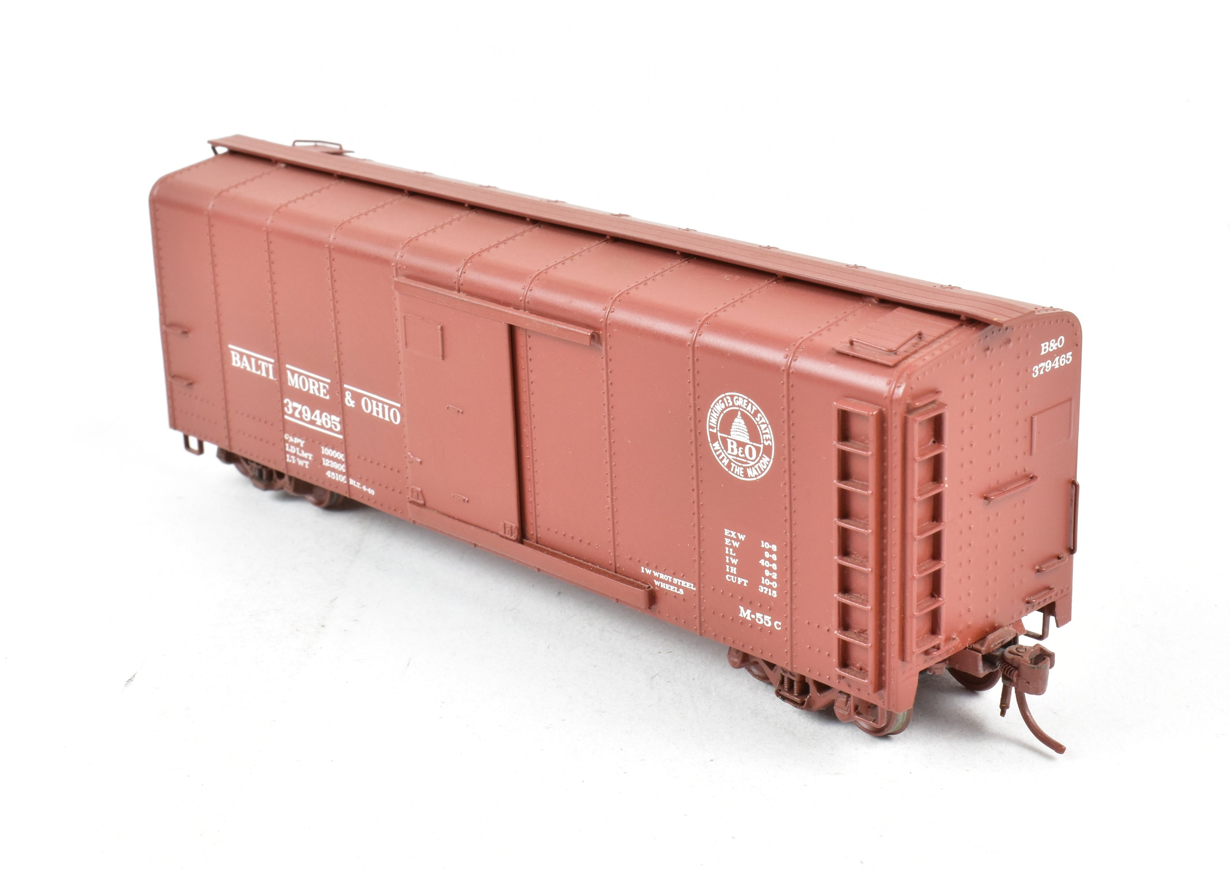 HO Scale Brass Model Trains - B&O M - 53 Round Roof 40 - Foot Custom - Painted Boxcar by Trains Inc., Without Original Box