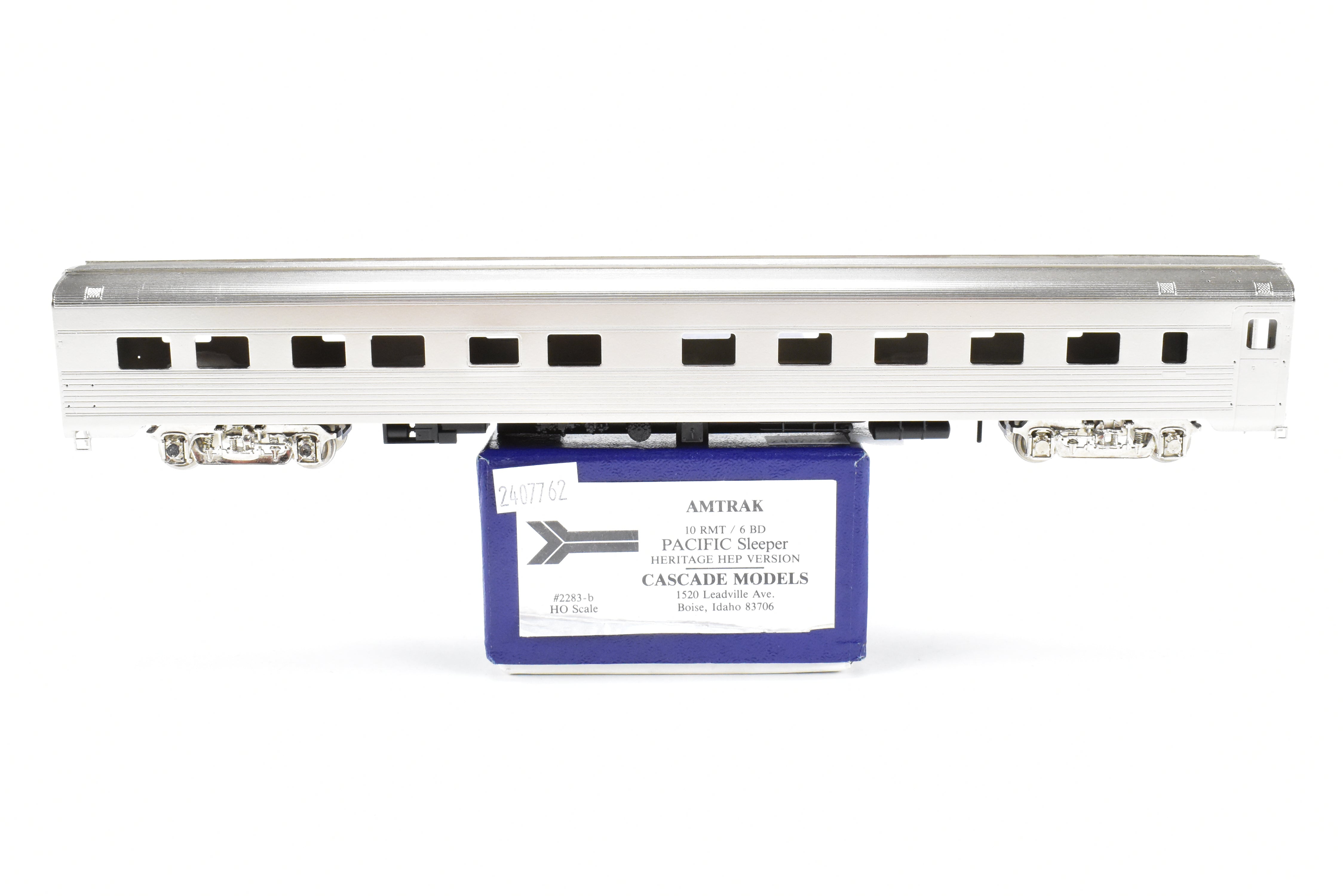 HO Scale Brass Train Model - Amtrak Budd 10 RMT - 6DBR Pacific Series Sleeper Heritage HEP Version by Cascade Models