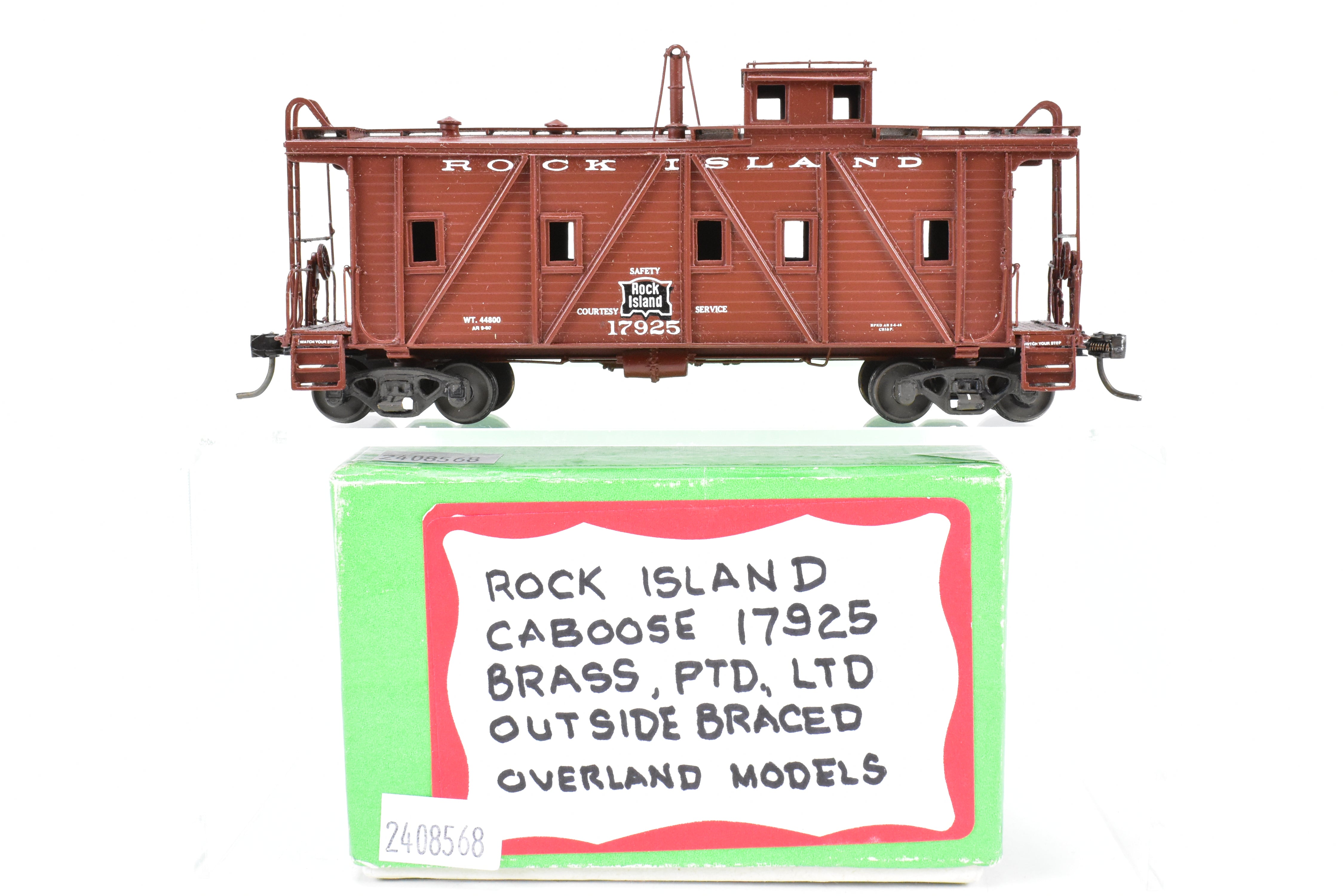 HO Scale Brass Model Train - Overland Models, Inc. (OMI) CRI&P - Rock Island Outside Braced Wood Caboose CP No.17925 with Replacement Trucks