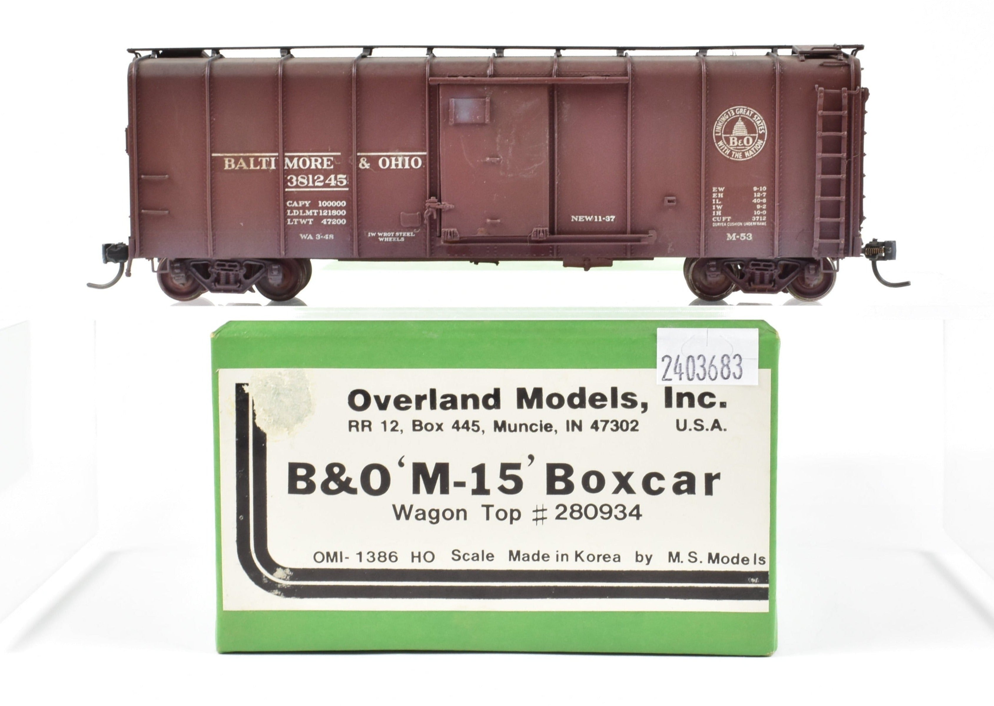 HO Brass OMI B&O M-15 Wagon Top Boxcar, Custom Painted & Weathered