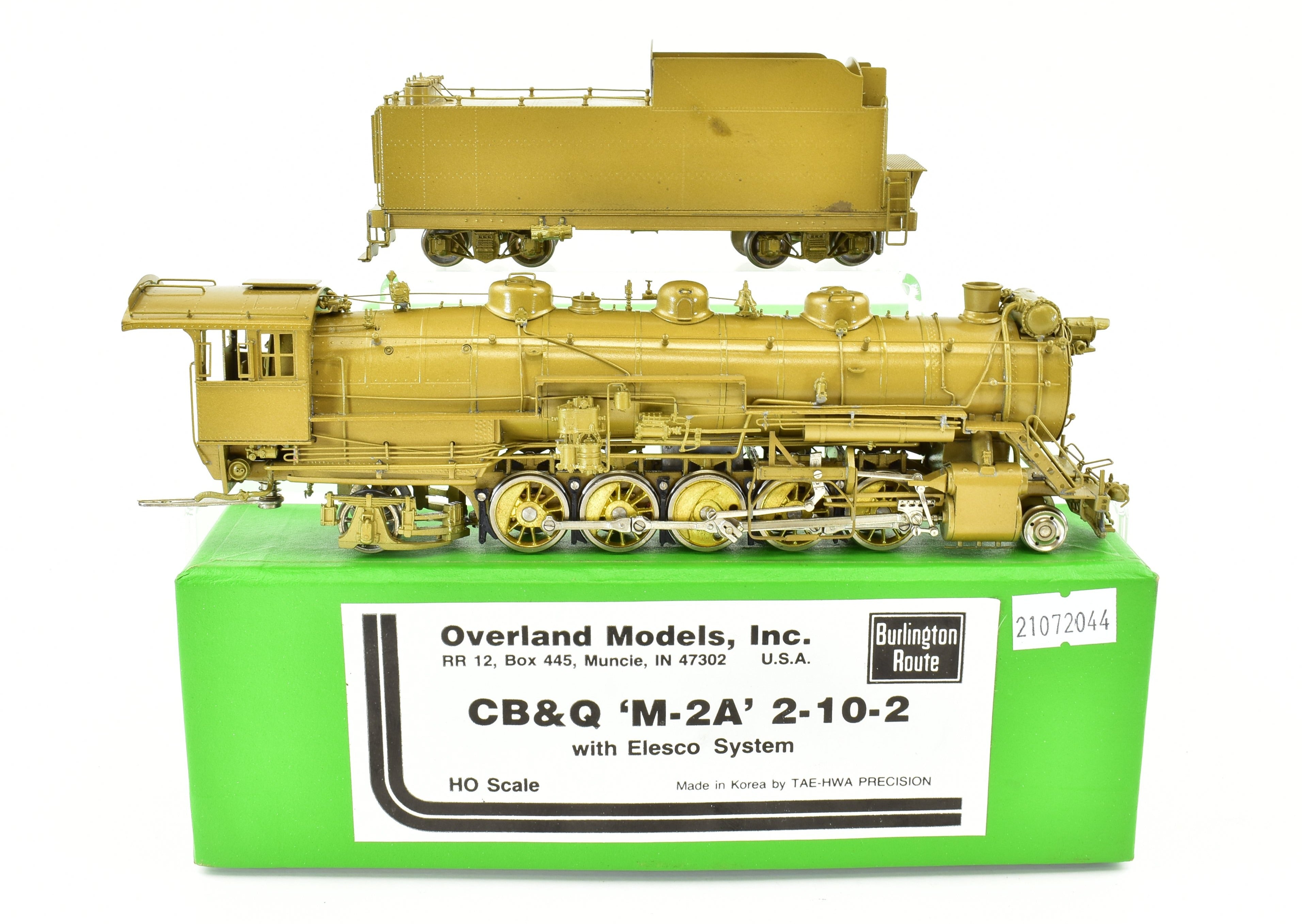 HO Scale Brass Model Train - Overland Models CB&Q - Burlington Route M-2a 2-10-2 Steam Locomotive with Elesco Feedwater Heater