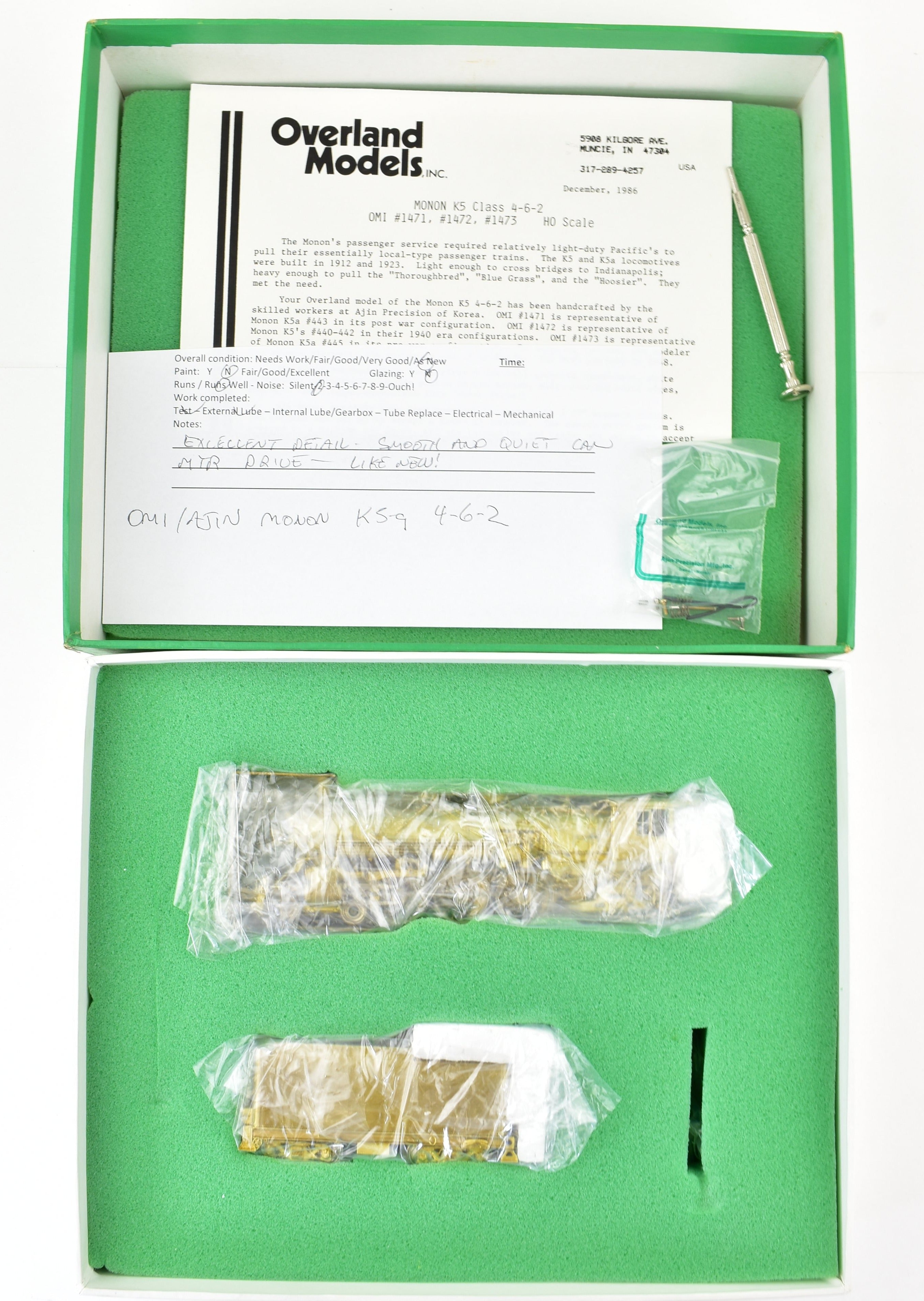 HO Scale Brass Model Train - Overland Models' Monon K - 5a 4 - 6 - 2 Pacific Locomotive by Ajin Precision