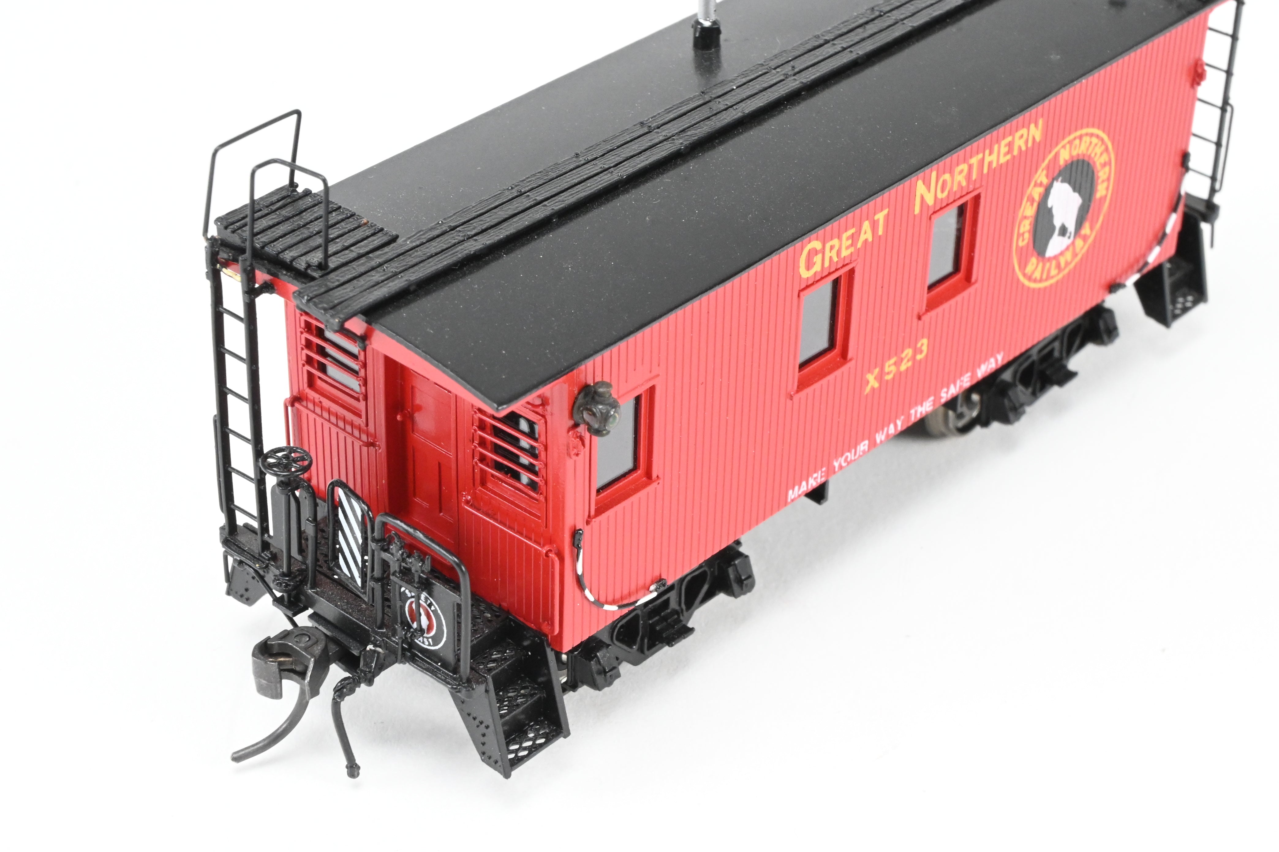 HO Scale Brass Converted Caboose - Challenger Imports Great Northern X523, 25-Foot Wood Caboose, Later Version with Added Marker Lights and Wrong Packaging