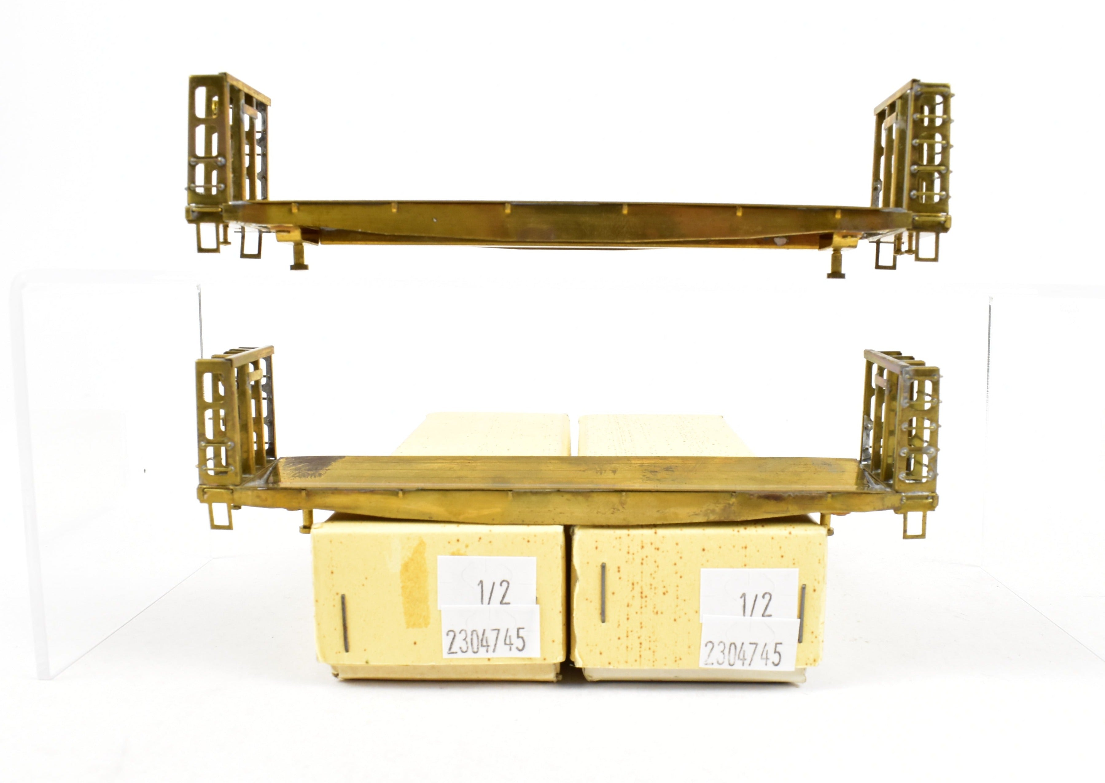 Lot Of 2 HO Brass U.S. Hobbies Beveled Floor Bulkhead Pulpwood Flatcars