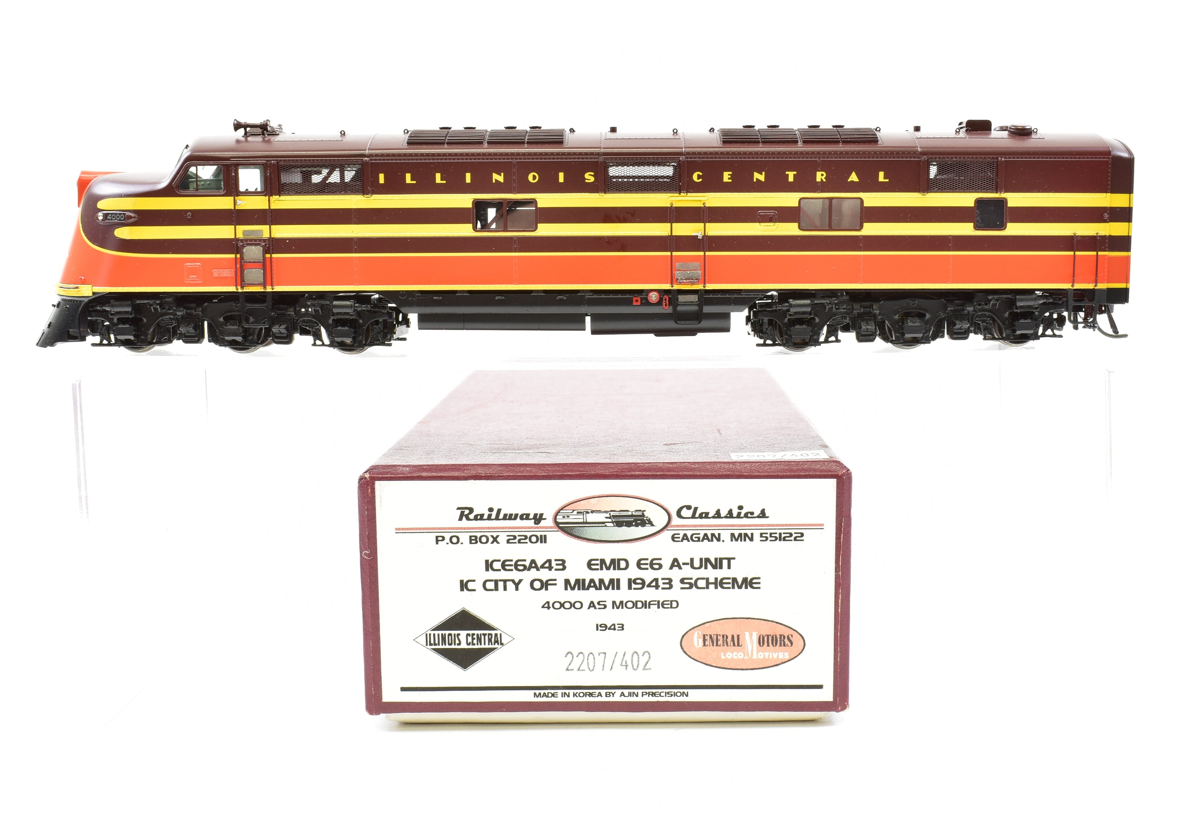 HO Brass Railway Classics IC - 1943 Illinois Central EMD E6 A-Unit City of Miami FP #4000