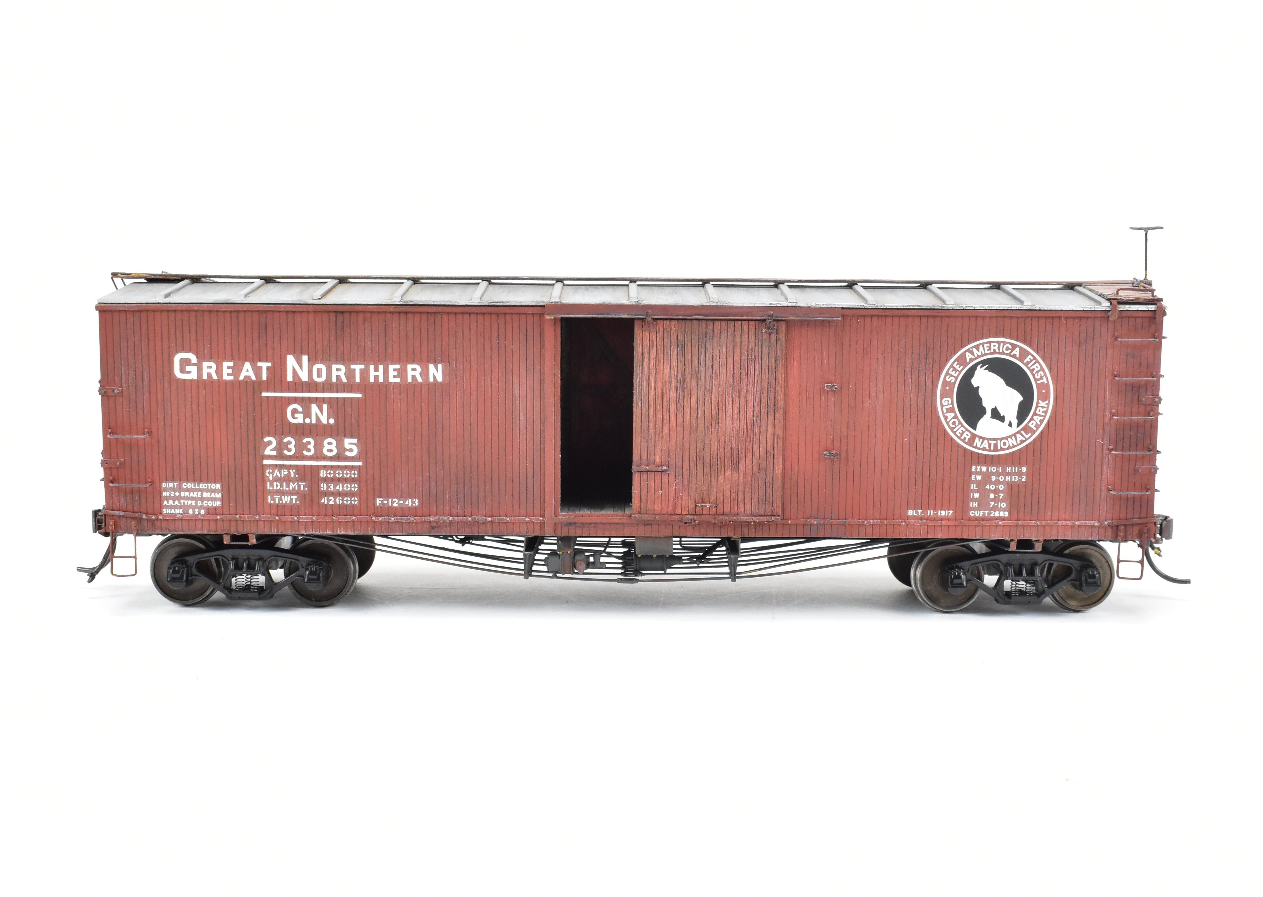 O Scale GN Great Northern 40' Truss Rod Pro - Built Painted Wood & Brass Boxcar Kit 403221