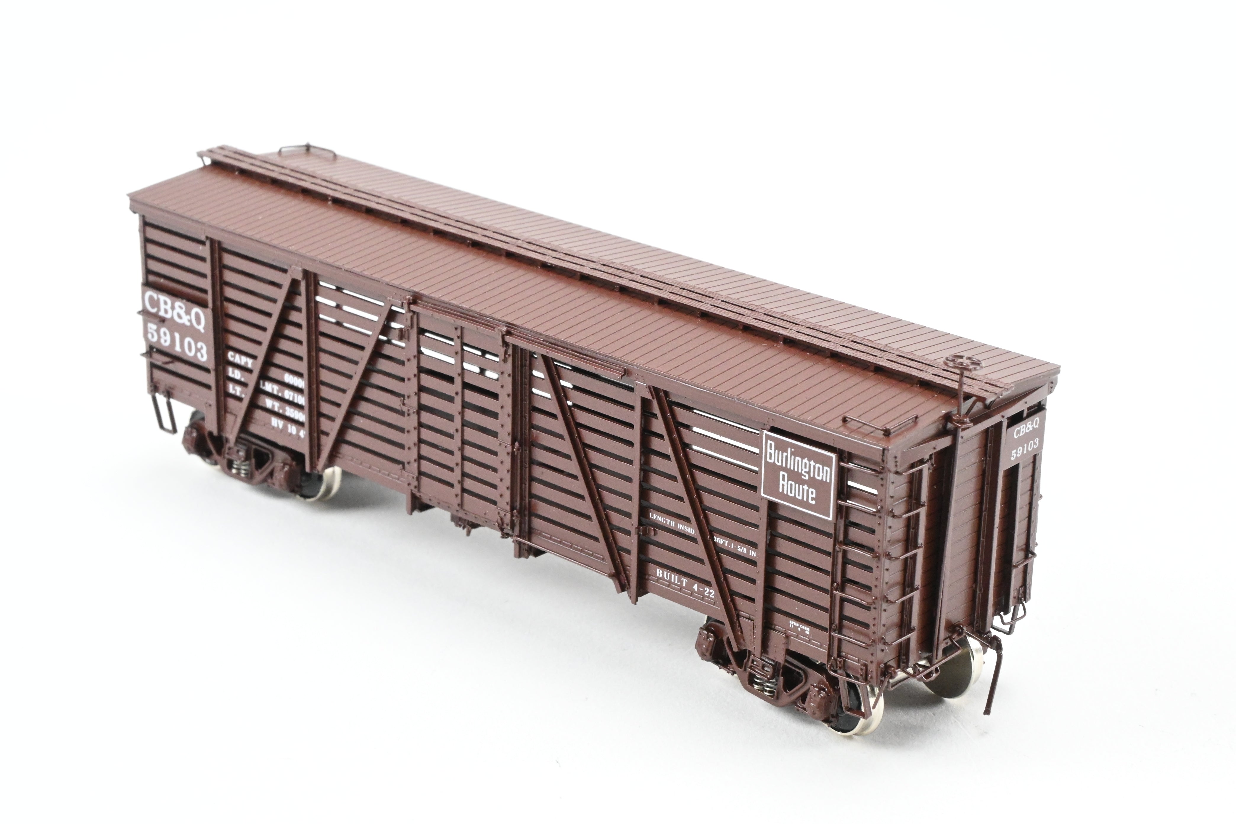 HO Scale Brass Challenger Imports CB&Q - Burlington Route Class SM - 16 36 - Foot Stock Car Model, Factory - Painted FP No. 59103