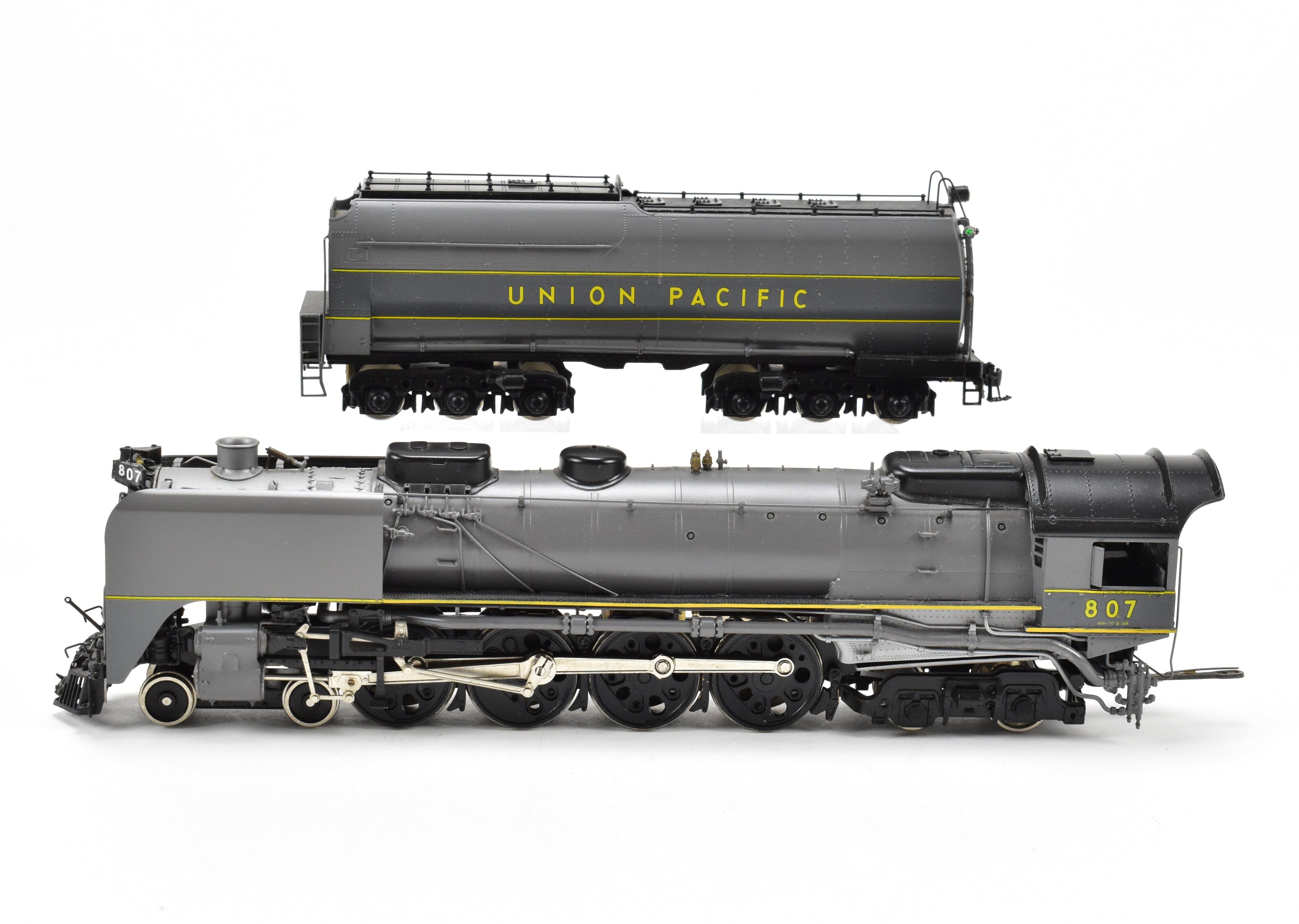 HO Scale Brass PFM - United Model Train - Union Pacific 4-8-4 Modern FEF-1 with Two-Tone Grey and Yellow Custom Paint, Run Number 807 from 1981