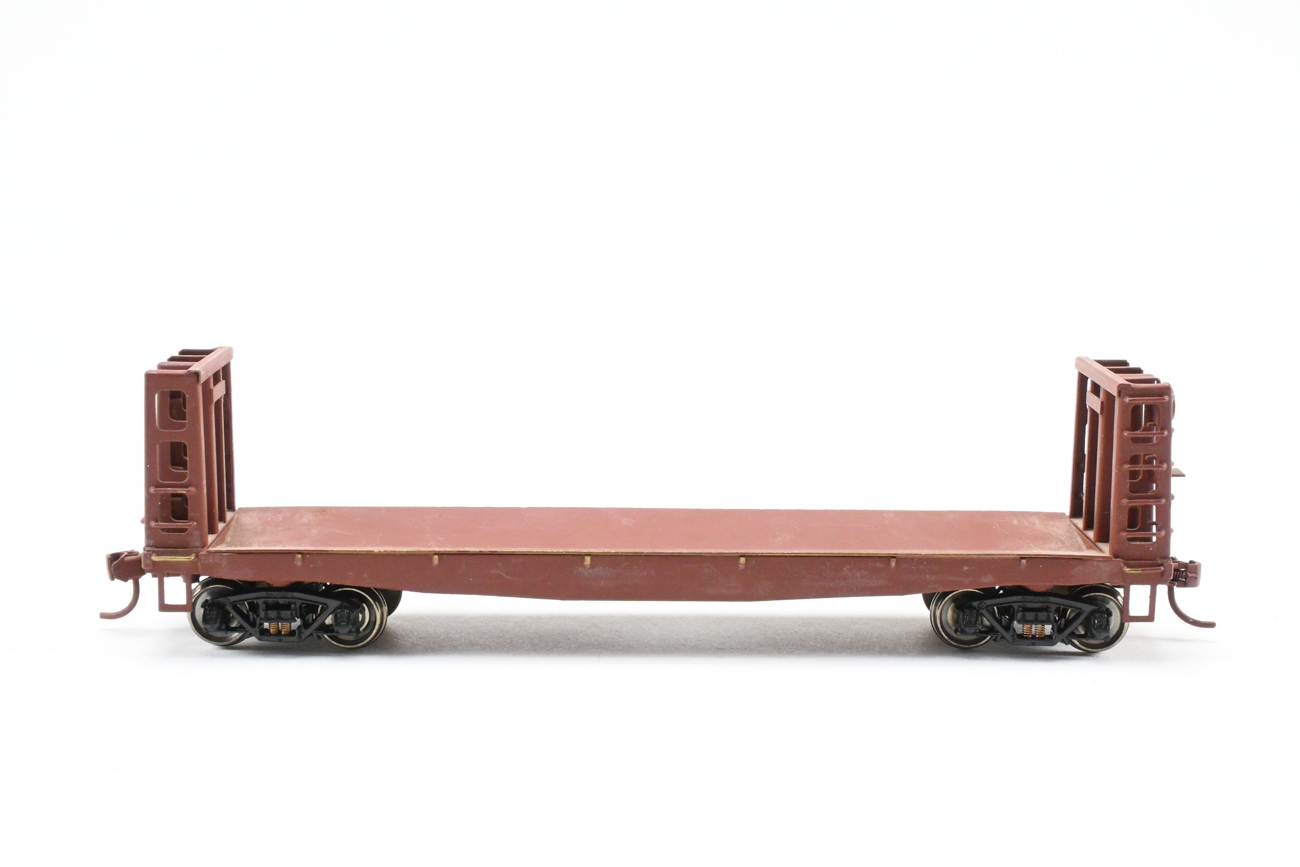 HO Scale Brass U.S. Hobbies Custom Painted Pulpwood Flatcar with Beveled Floor and Bulkhead for Various Roads, No Original Box