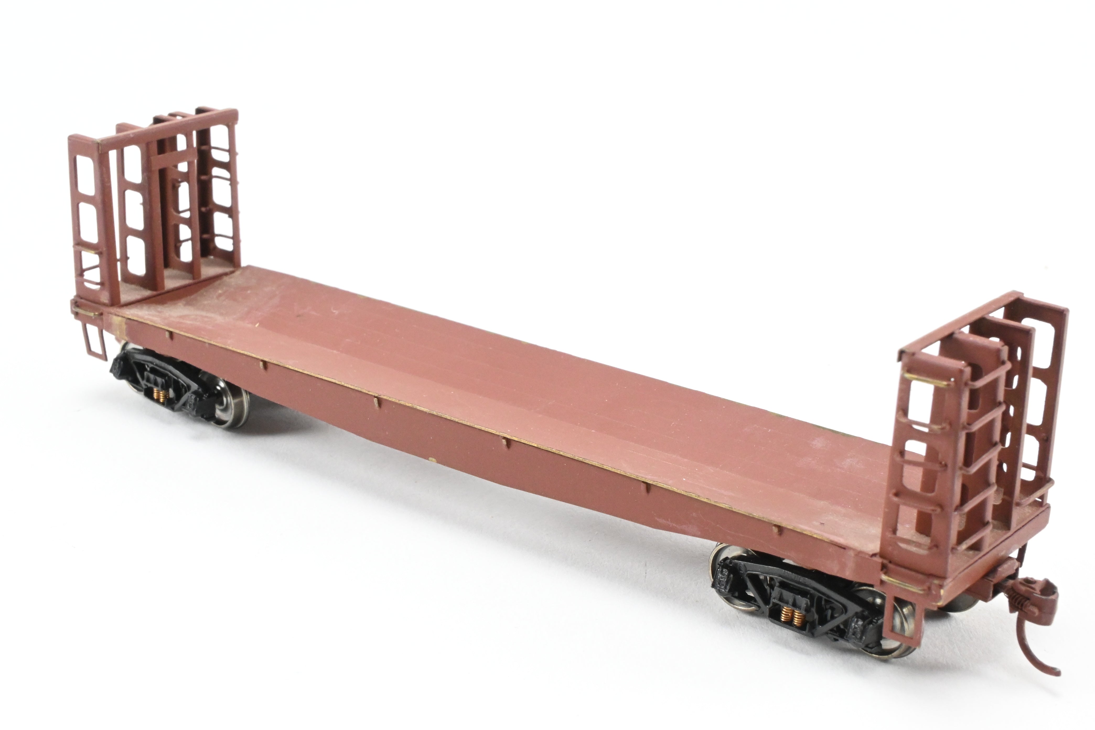HO Scale Brass Custom - Painted Pulpwood Flatcar with Beveled Floor and Bulkhead by U.S. Hobbies (No Original Box)