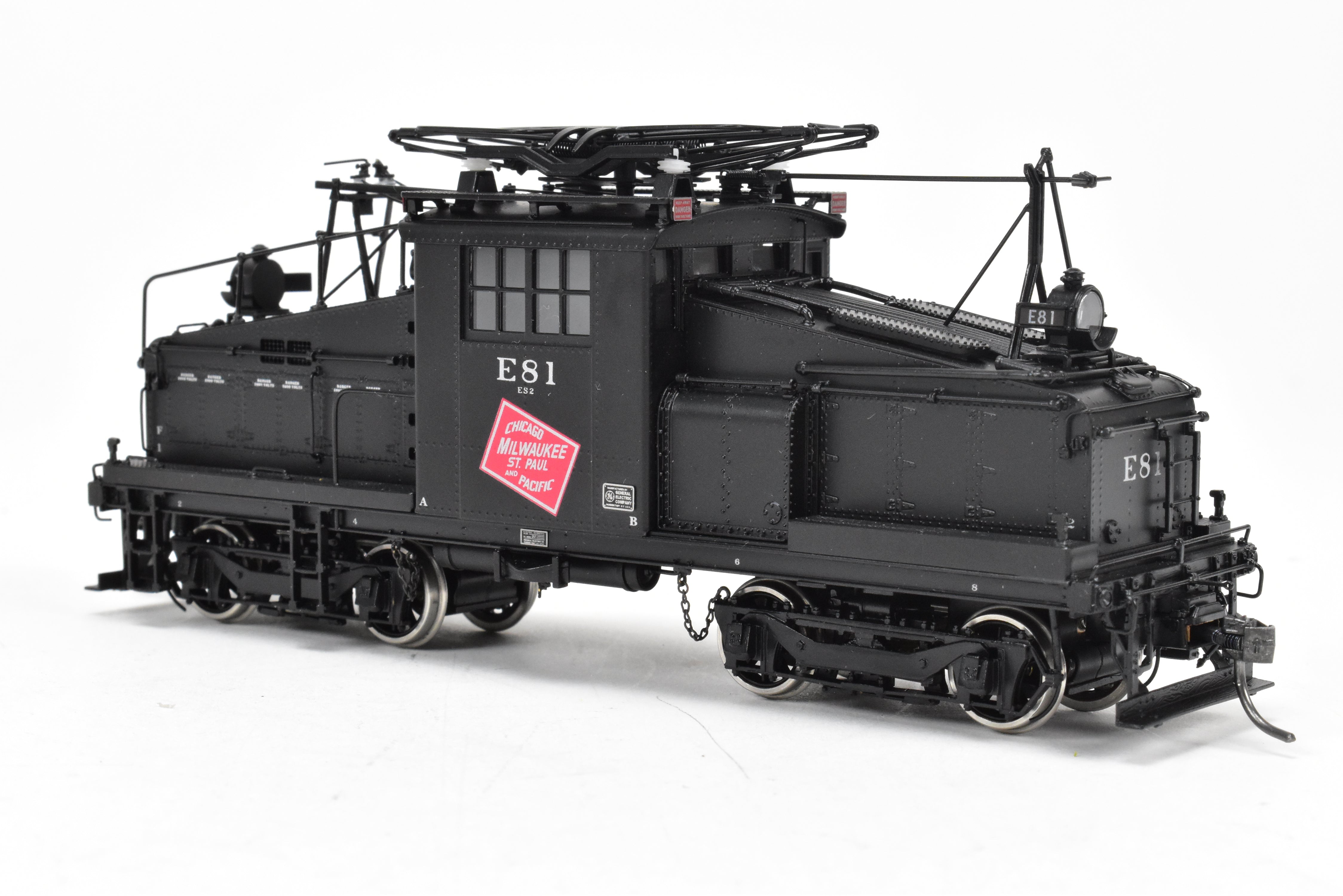 HO Scale Brass Model Train - Overland Models Inc. Milwaukee Road ES - 2 Electric Switcher F/P in Black Color, DCC Ready with New NWSL Gears, Numbered #E81