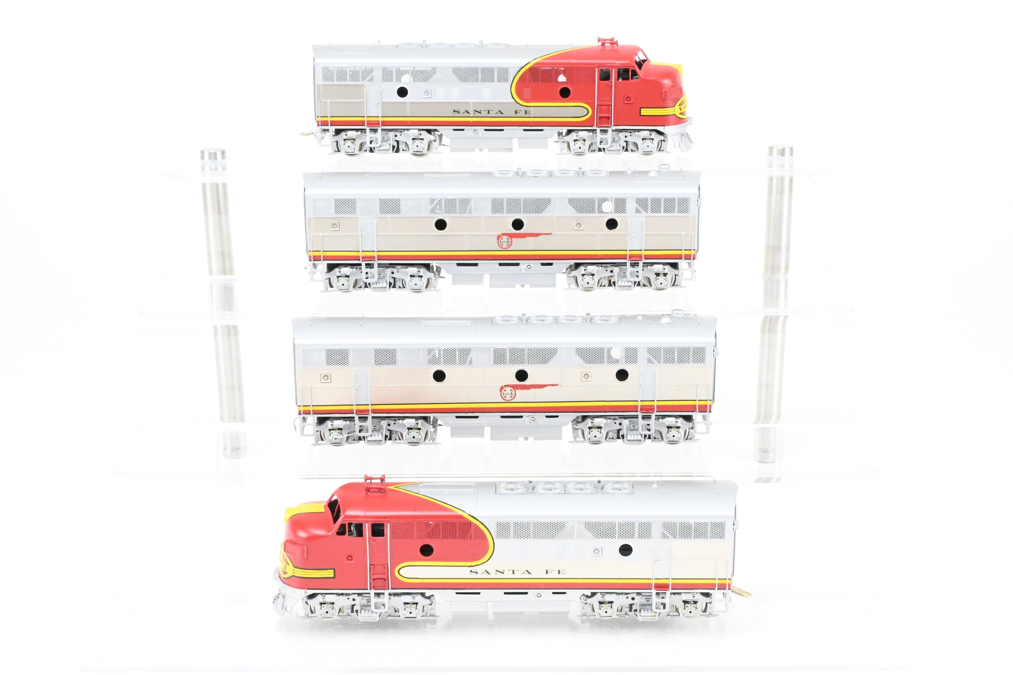 High - Quality HO Scale Brass Oriental Limited ATSF - Santa Fe EMD F3 Phase II/III 1500 HP A/B/B/A Set with Factory - Applied Plating and Painting for Model Train Enthusiasts