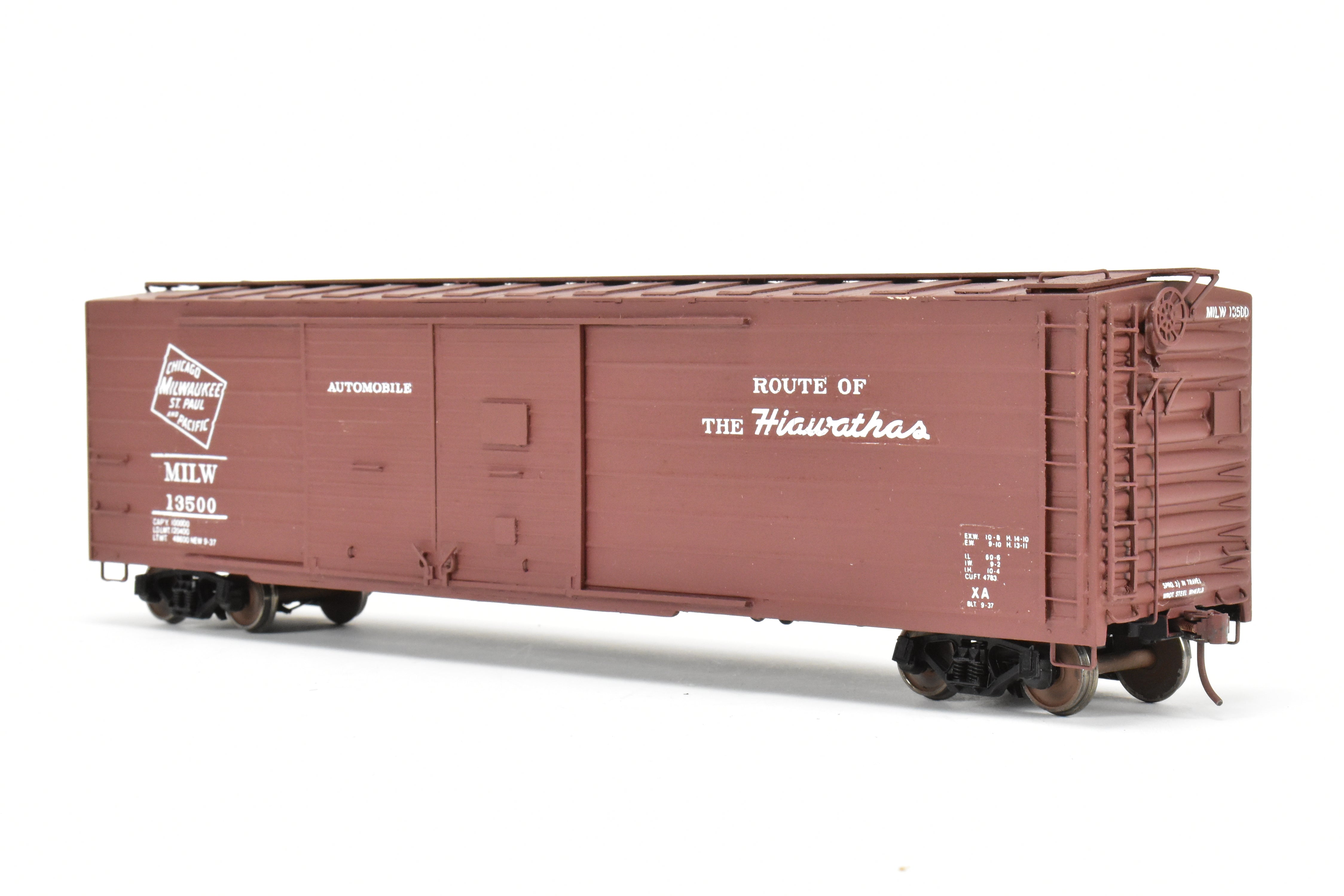 O Scale Model Train Resin Rails Unlimited MILW - Milwaukee Road 50-Foot Double Door Boxcar, Custom-Built and Professionally Painted, Numbered 13500
