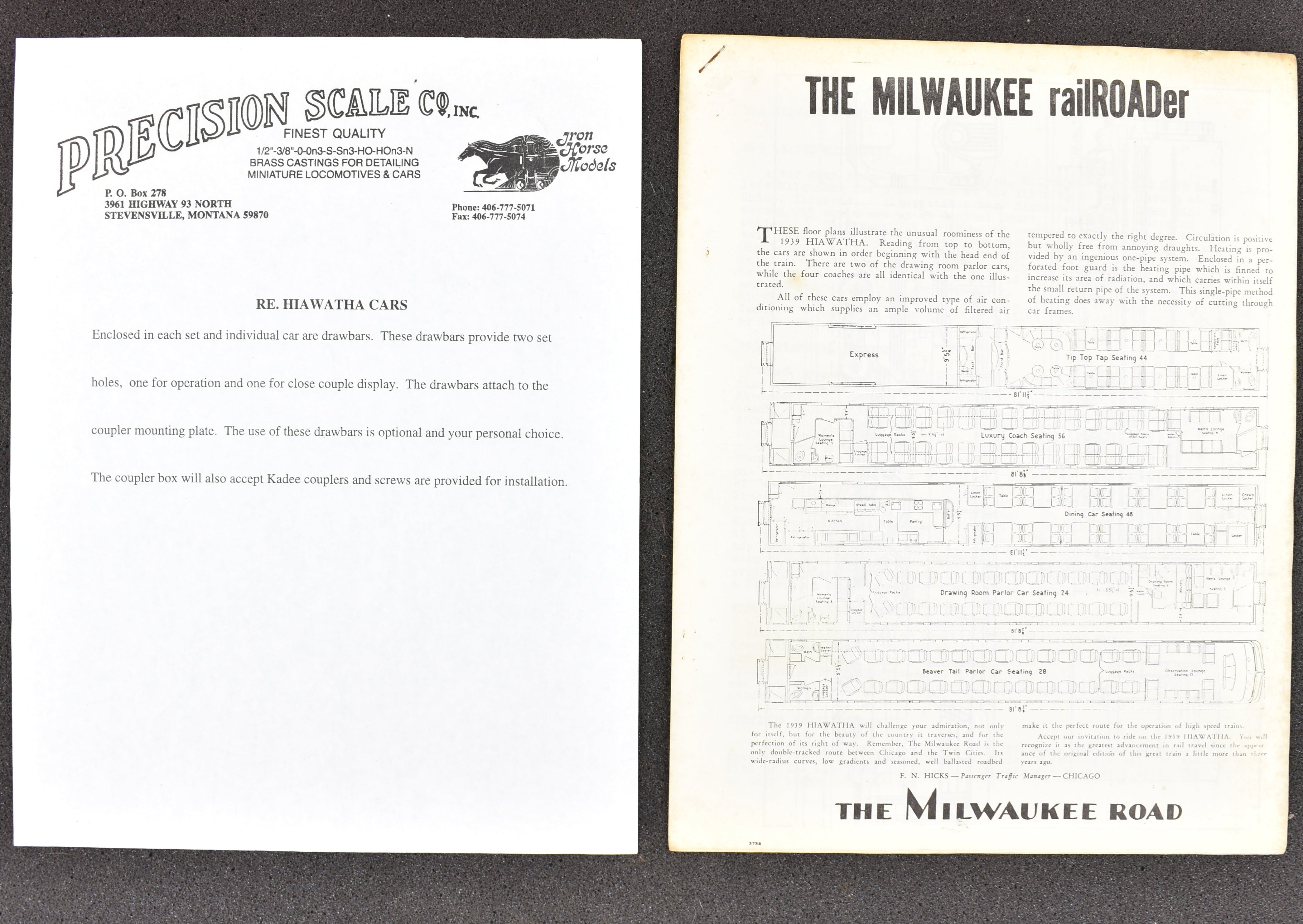 HO Scale Brass Model Train Set - Precision Scale Co. Milwaukee Road 1939 Hiawatha 9 - Car Factory - Painted Set
