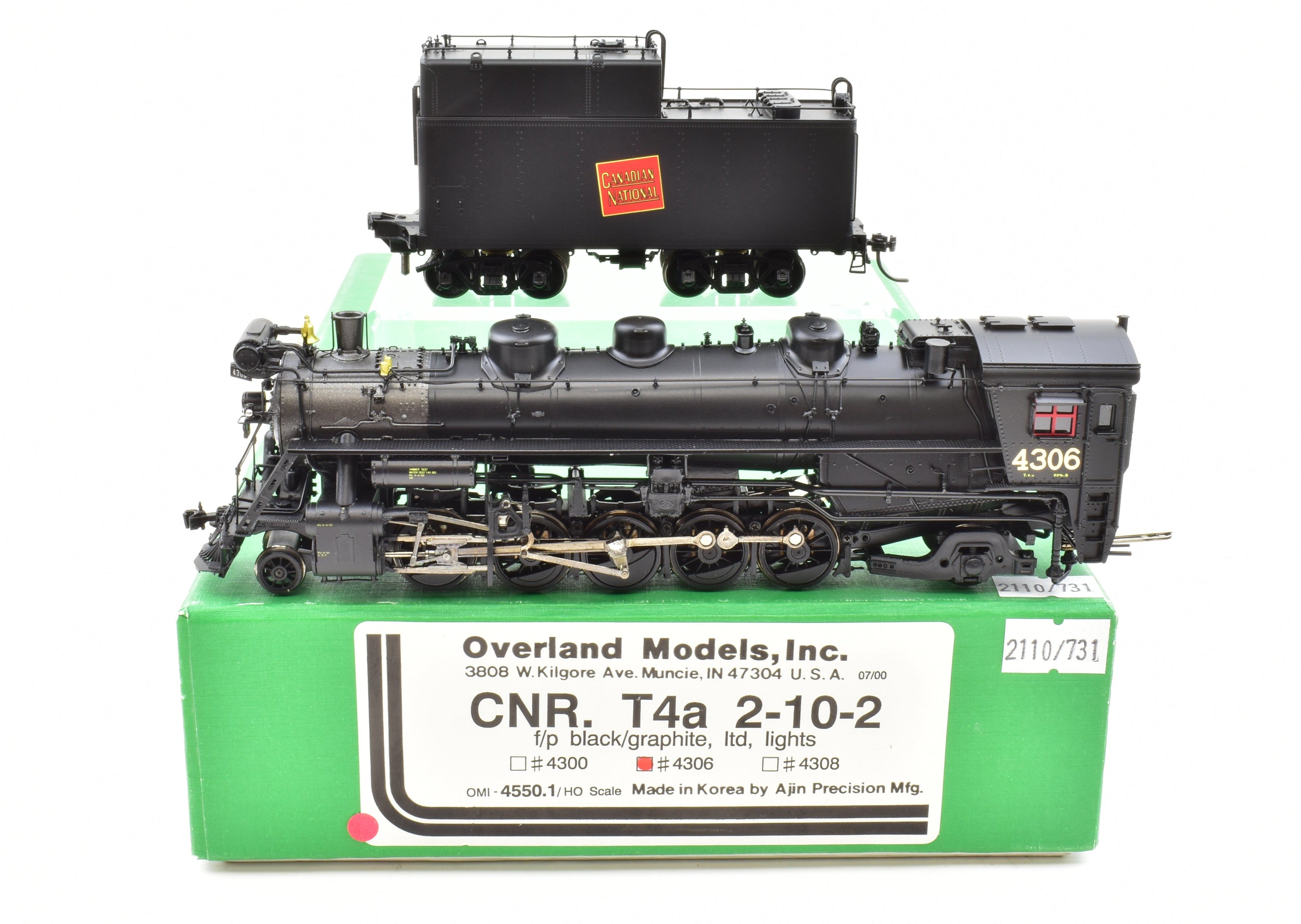 HO Scale Brass Model Train - Overland Models CNR Canadian National Railway T4a 2-10-2 Factory Painted Locomotive No. 4306