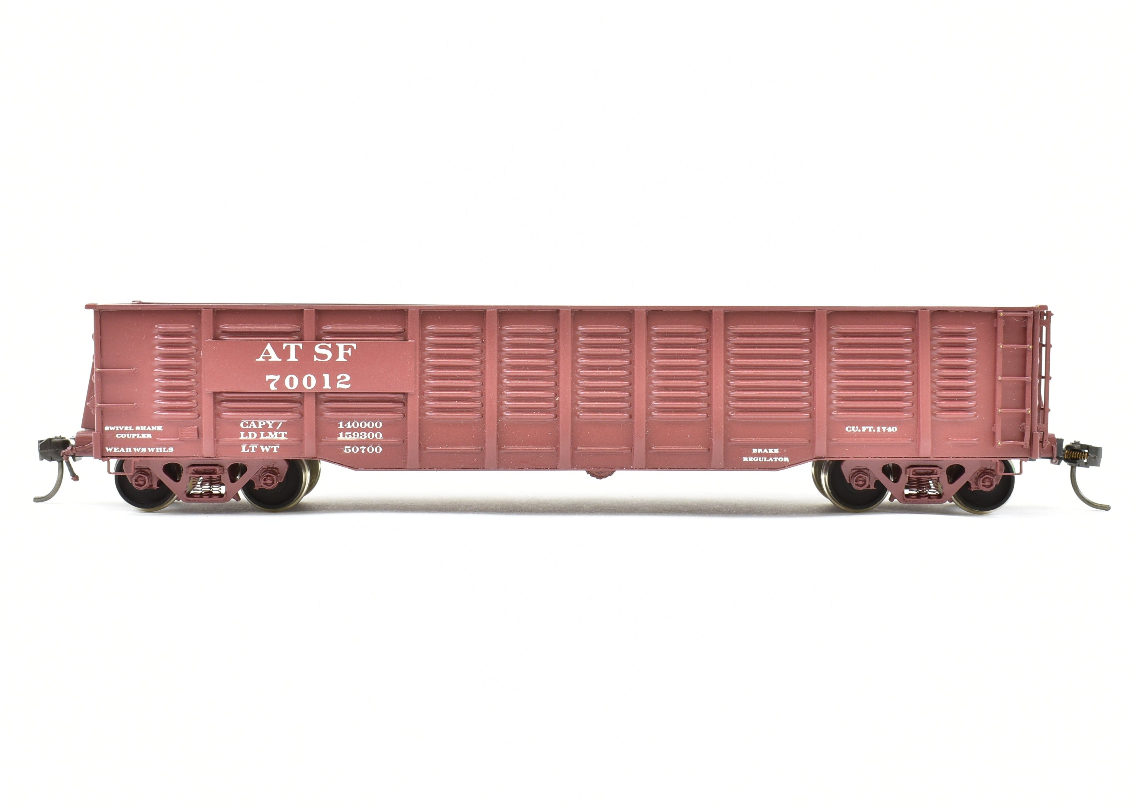 HO Scale Brass Gondola Model by OMI - Overland Models, Inc., ATSF - Santa Fe 100 Ton Pro - Painted Gondola with Road Number 70012
