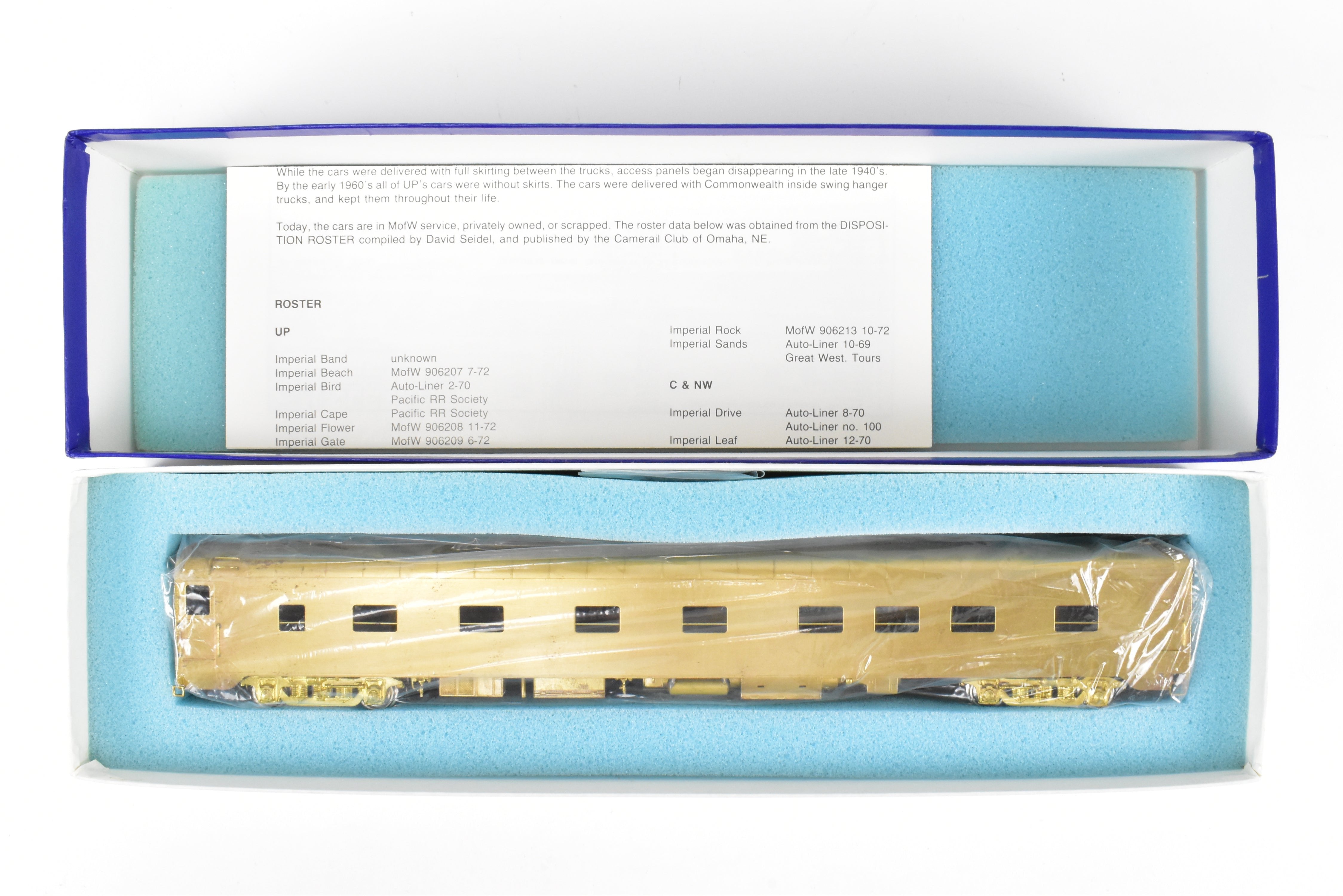 HO Scale Brass Model Train - Cascade Models Union Pacific Pullman Standard Imperial Series 4DB/4CPT/2DR Sleeper from the 1960s