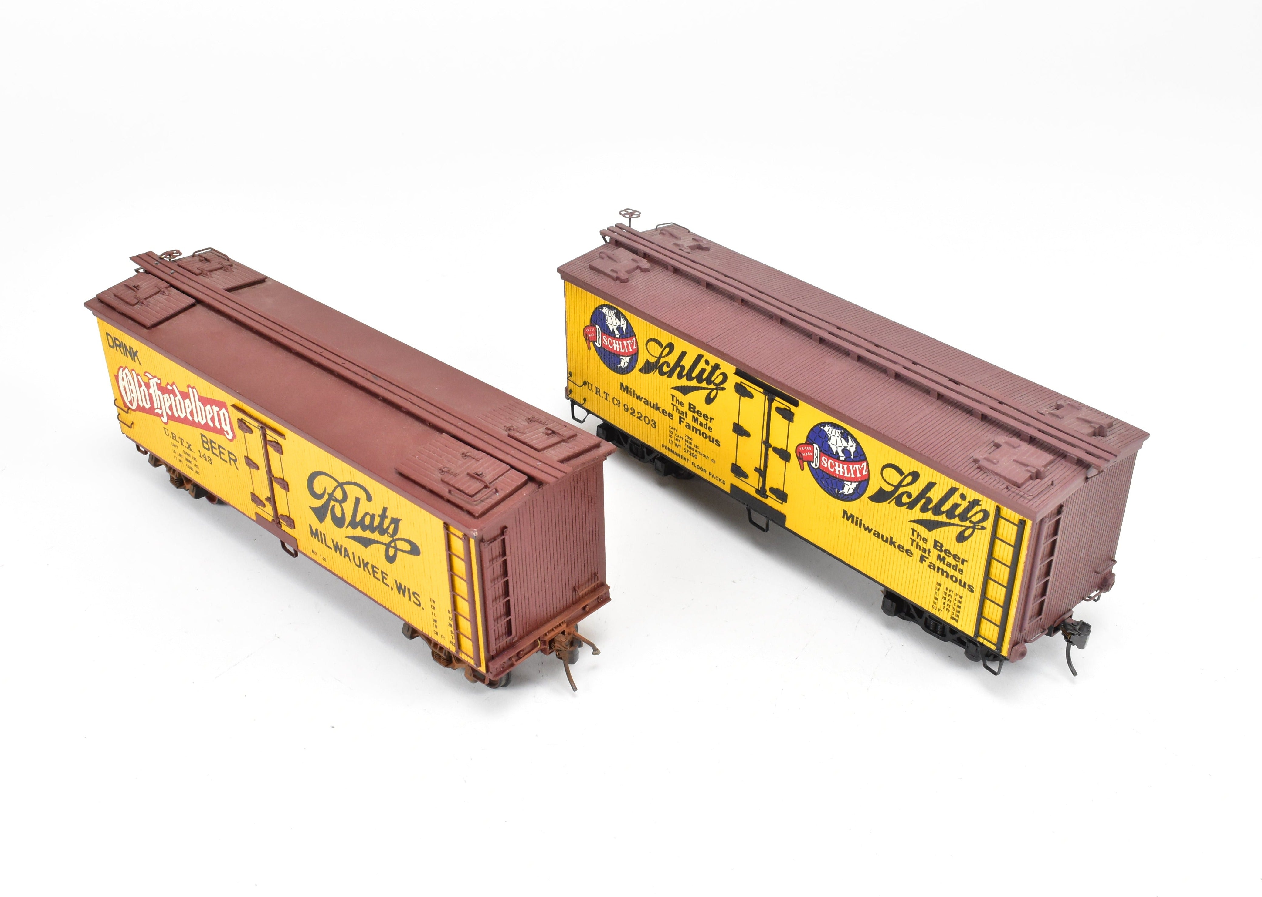 O Scale 36' Wood Beer Reefers: Schlitz & Old Heidelberg - 2 Professionally Built & Painted Models