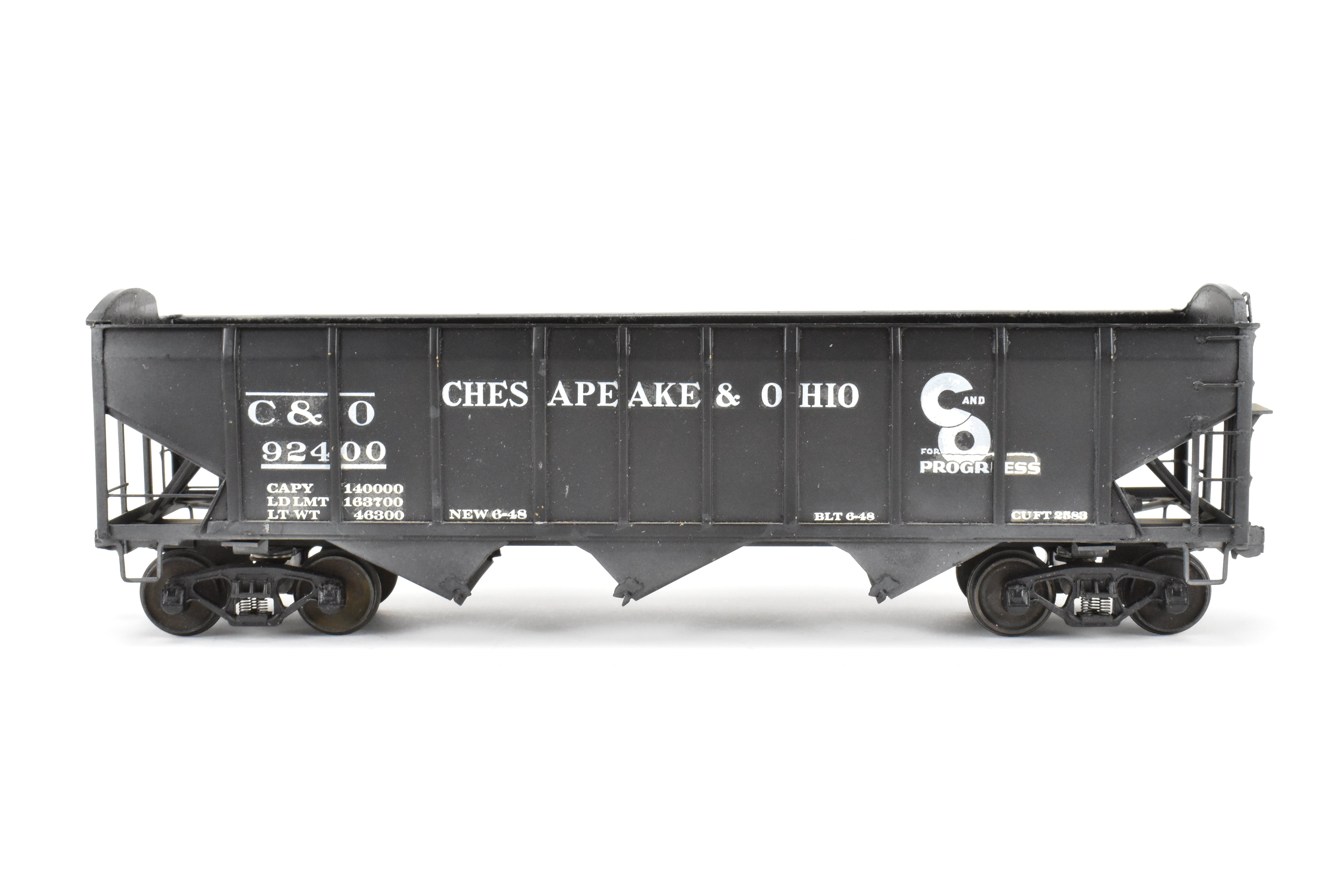 O Scale Model Train - Brass U.S. Hobbies Chesapeake & Ohio (C&O) ACF Welded Triple Hopper, Custom Painted with No. 92400, Without Original Box