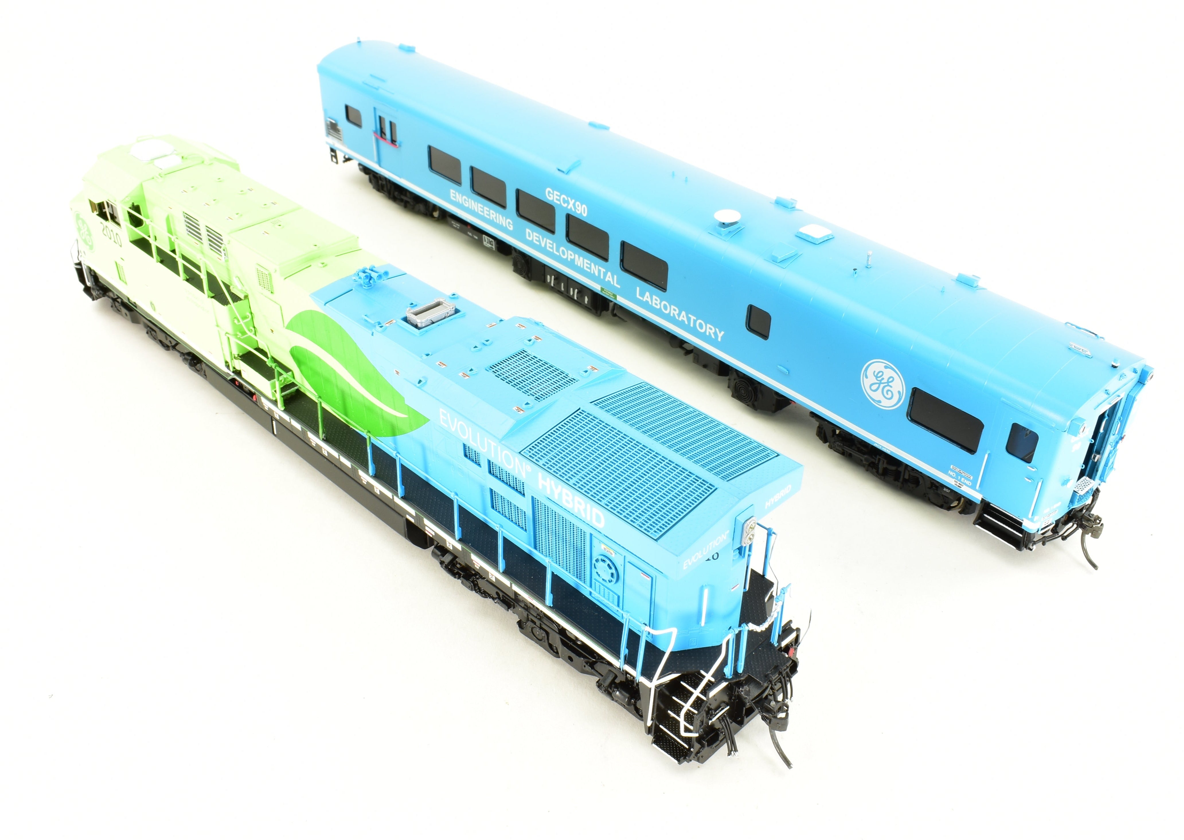 HO Scale Brass Model Train Set - Overland Models Inc. GE Demo, General Electric Demonstrator GE Evolution and Test Car Set with Factory Paint