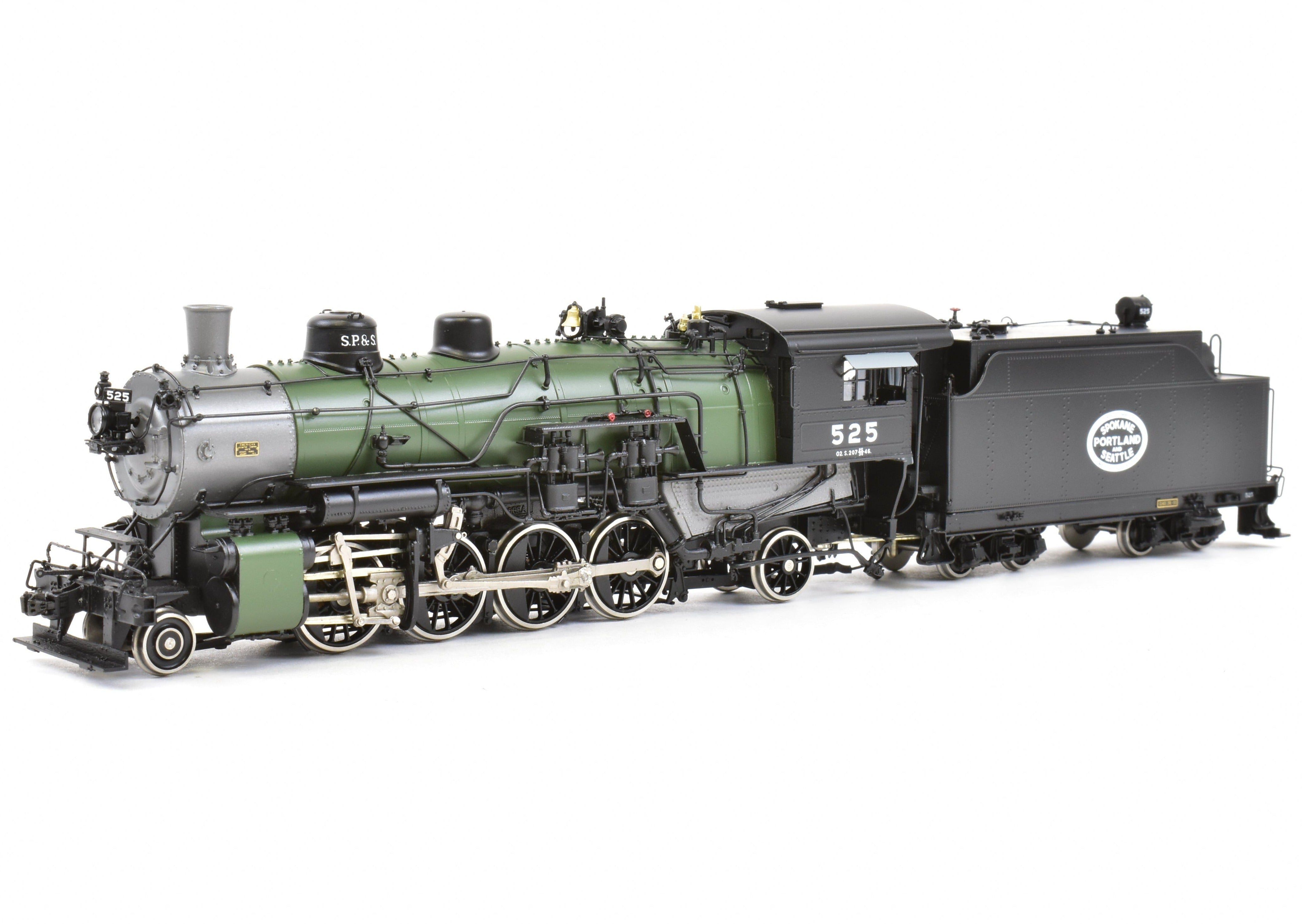 HO Scale Brass Model Train - W&R Enterprises SP&S - Spokane, Portland & Seattle Railway Class O - 2 2 - 8 - 2 FP Glacier Scheme Locomotive No. 525