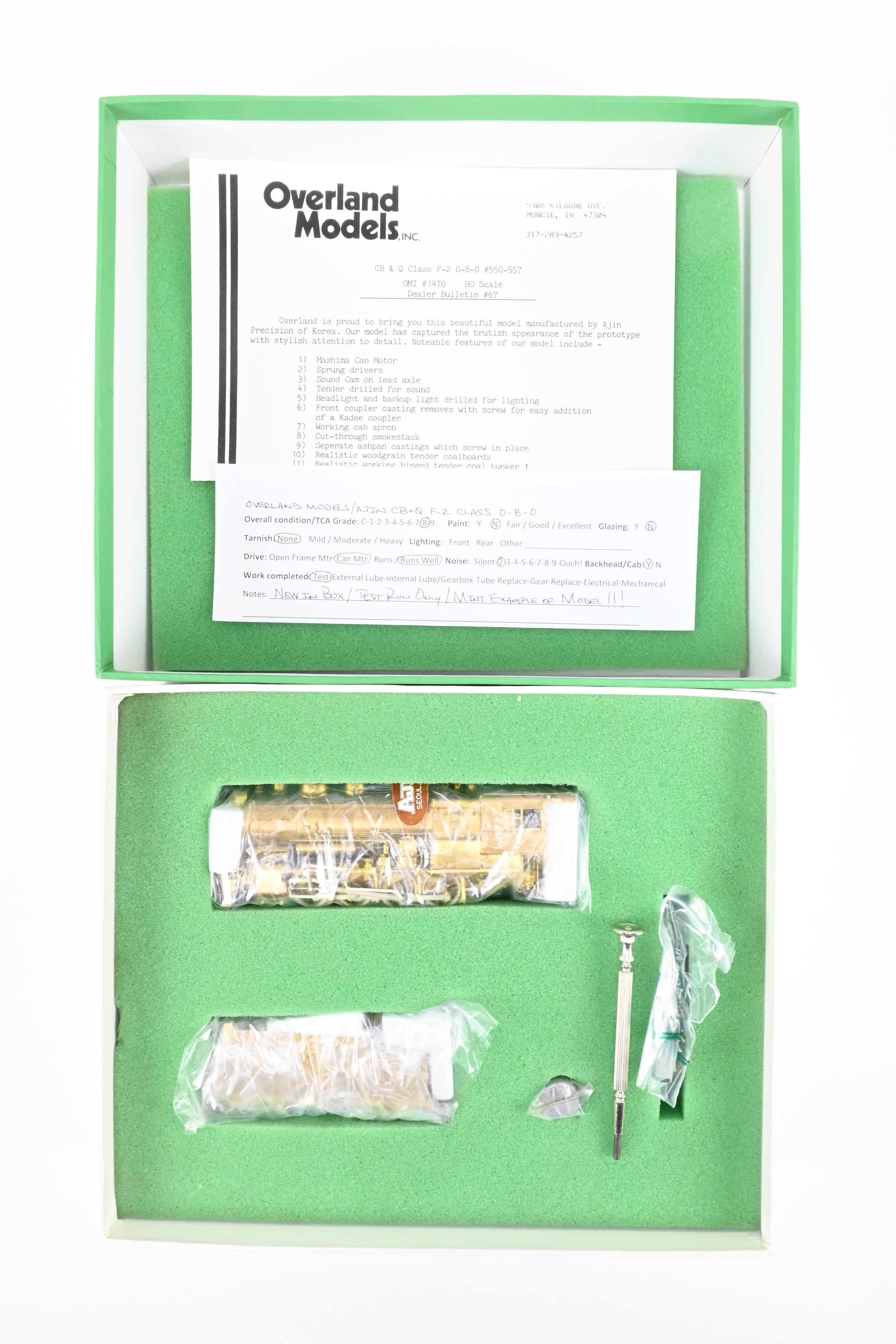 HO Scale Brass OMI - Overland Models CB&Q - Burlington Route F-2 0-8-0 Steam Locomotive Models #550 - 557