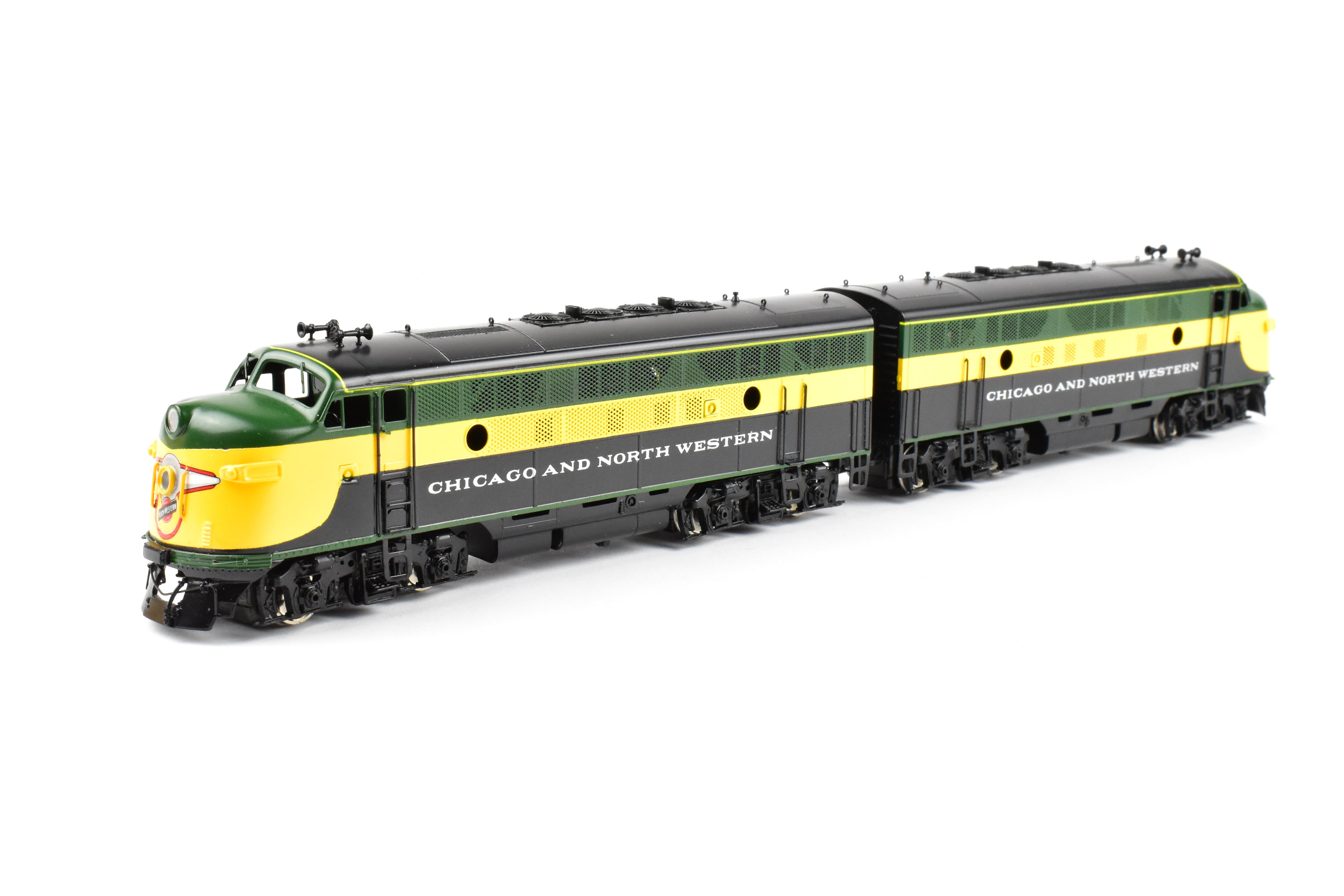 HO Scale Brass Model Train - Chicago and Northwestern EMD F3A/F3A PH II 1500 HP 2-Unit Set in C&NW's Freight Scheme (Oriental Limited)