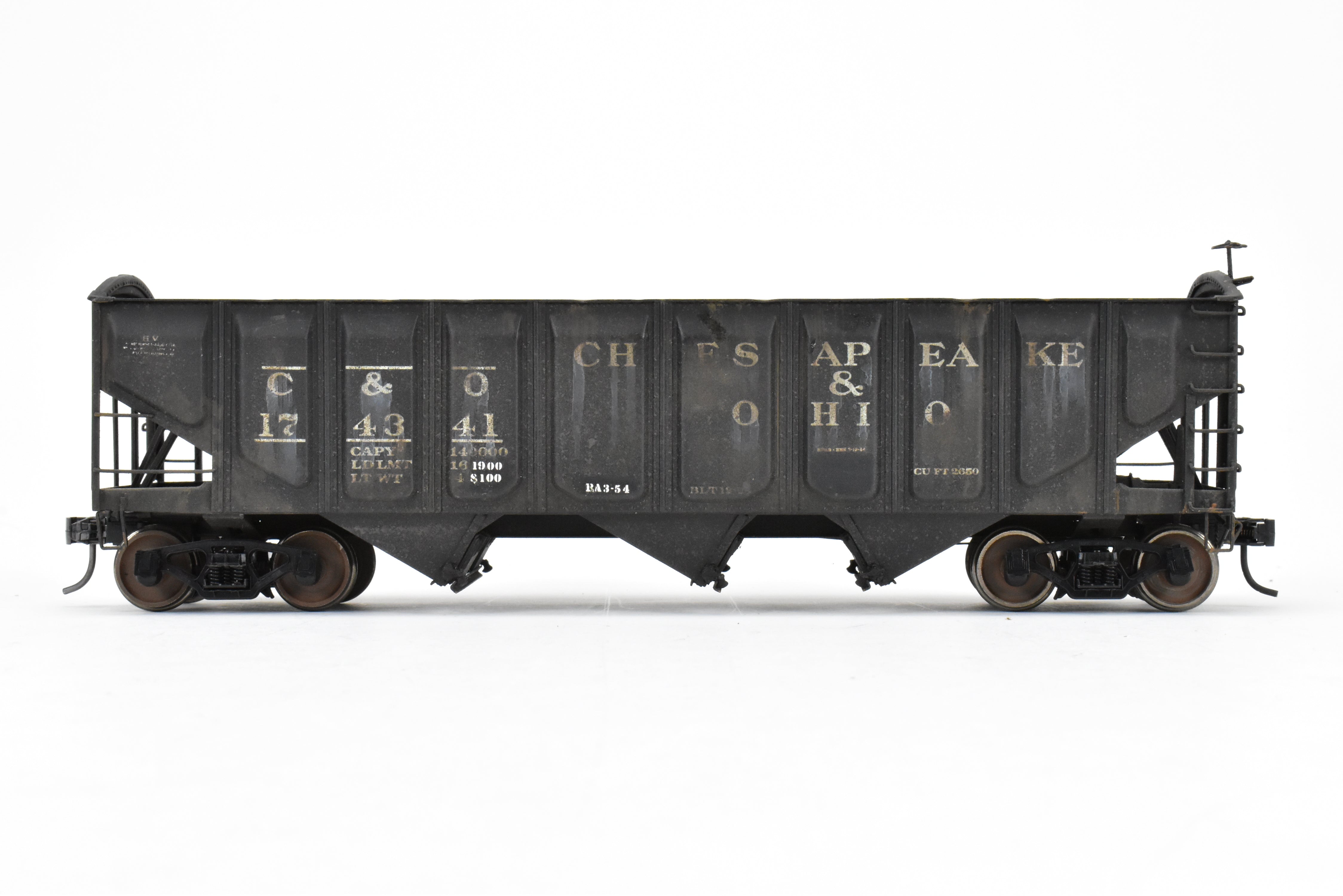 O Scale Custom Weathered Brass C&O 70 Ton Triple Hopper with Rounded Ends