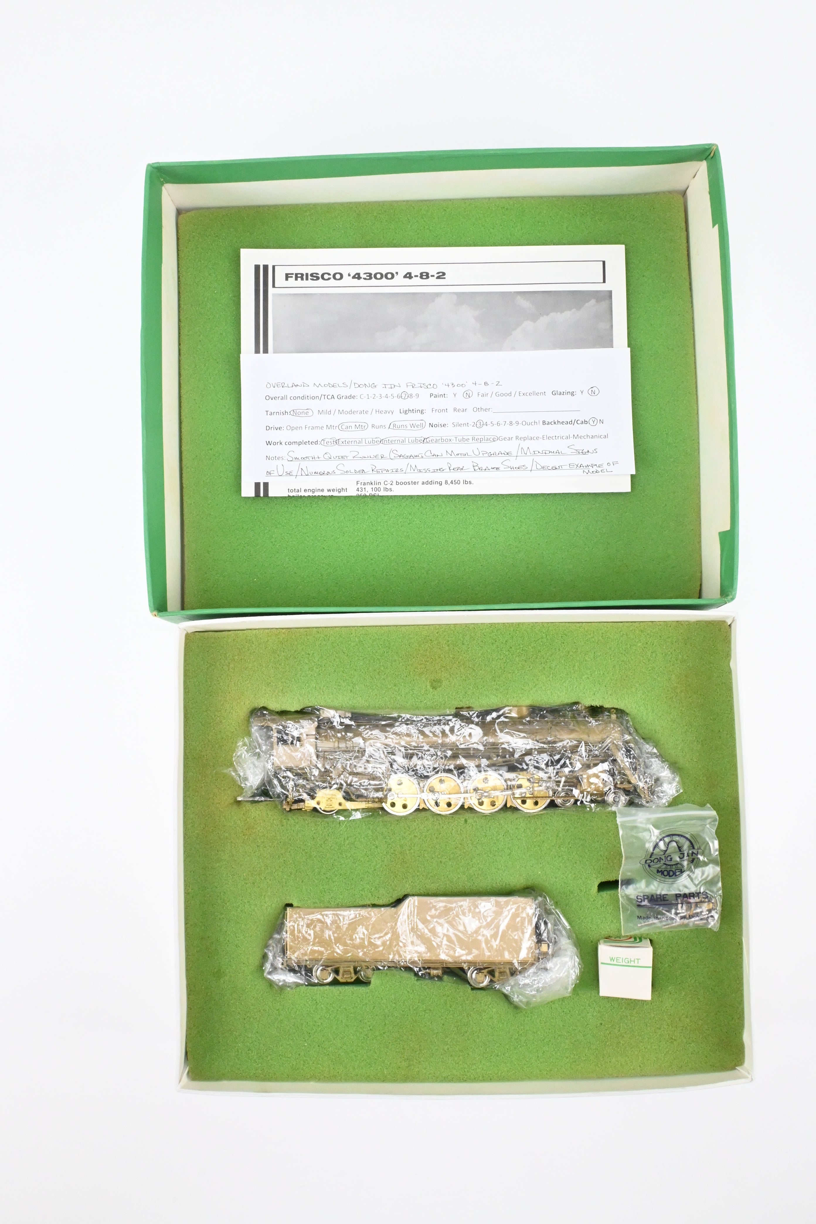 HO Scale Brass Model Train - Overland Models SLSF - Frisco 4300 4-8-2 Mountain Locomotive with Sagami Replacement Can Motor