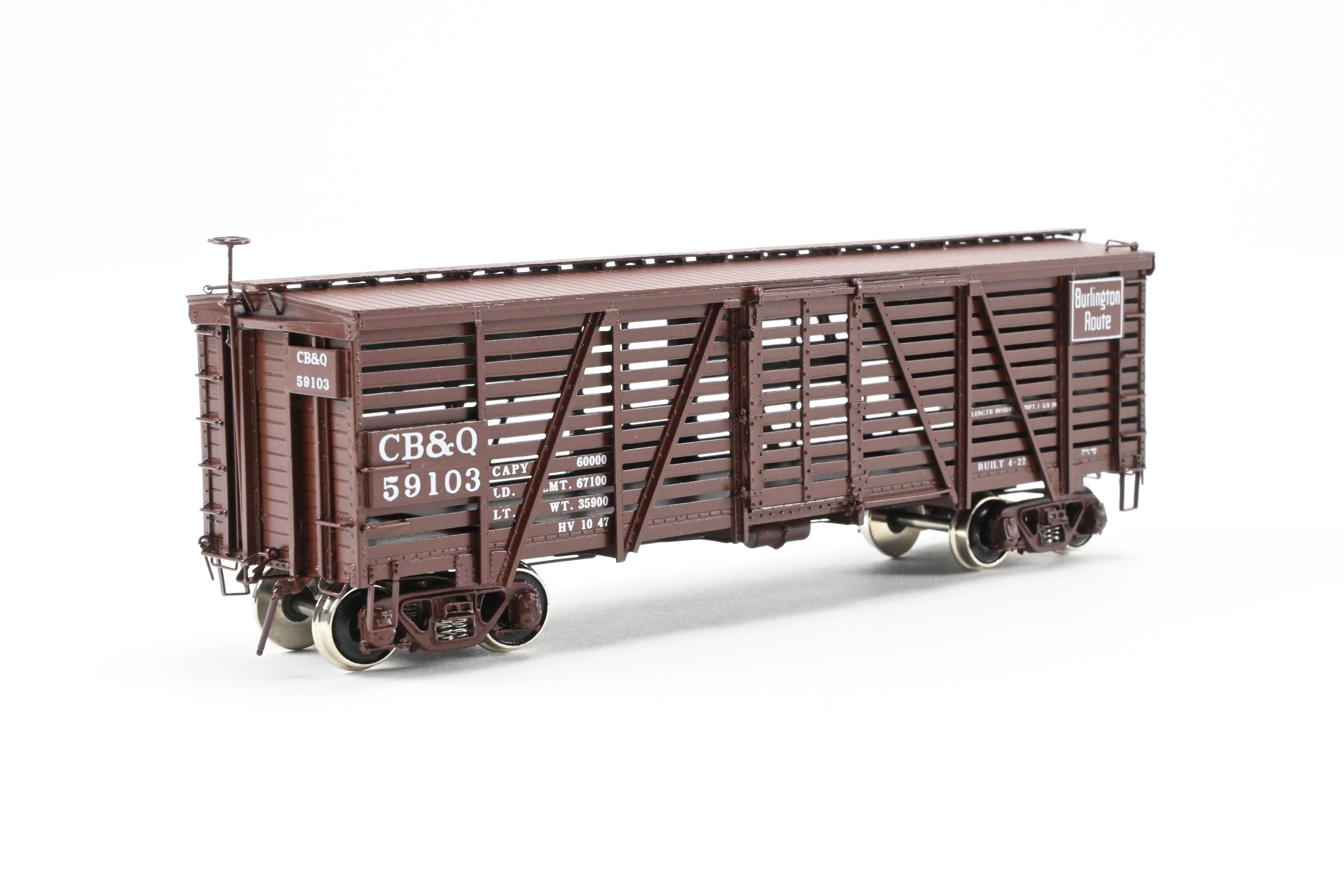 HO Scale Brass Challenger Imports CB&Q - Burlington Route Class SM - 16 36 - Foot Stock Car Model, Factory - Painted FP No. 59103