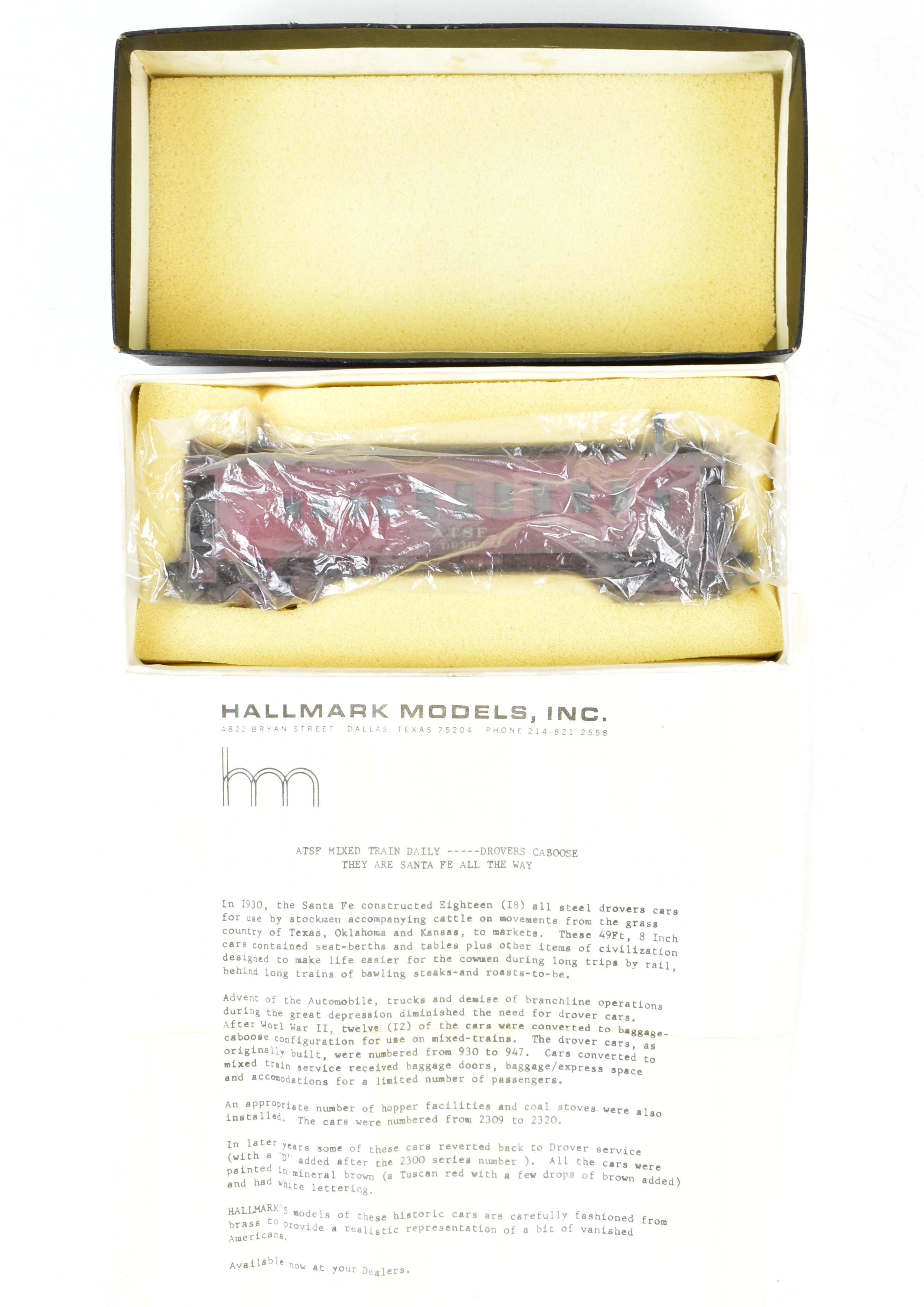 Custom Painted and Weathered HO Brass Hallmark ATSF - Santa Fe Drover Car