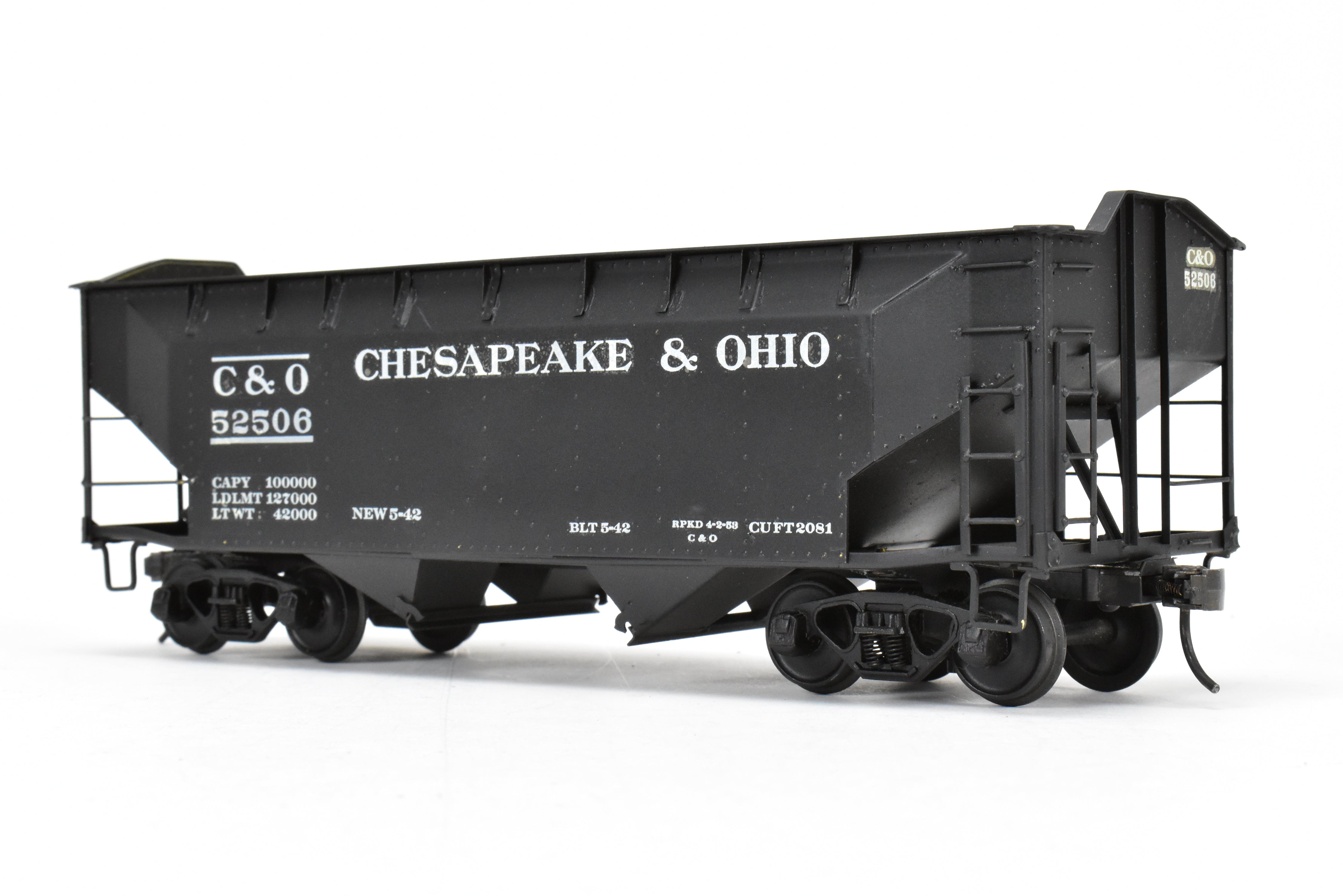 O Scale Model Train - Brass US Hobbies C&O (Chesapeake & Ohio) Offset Side Twin Hopper with Peaked Ends, CP No. 52506