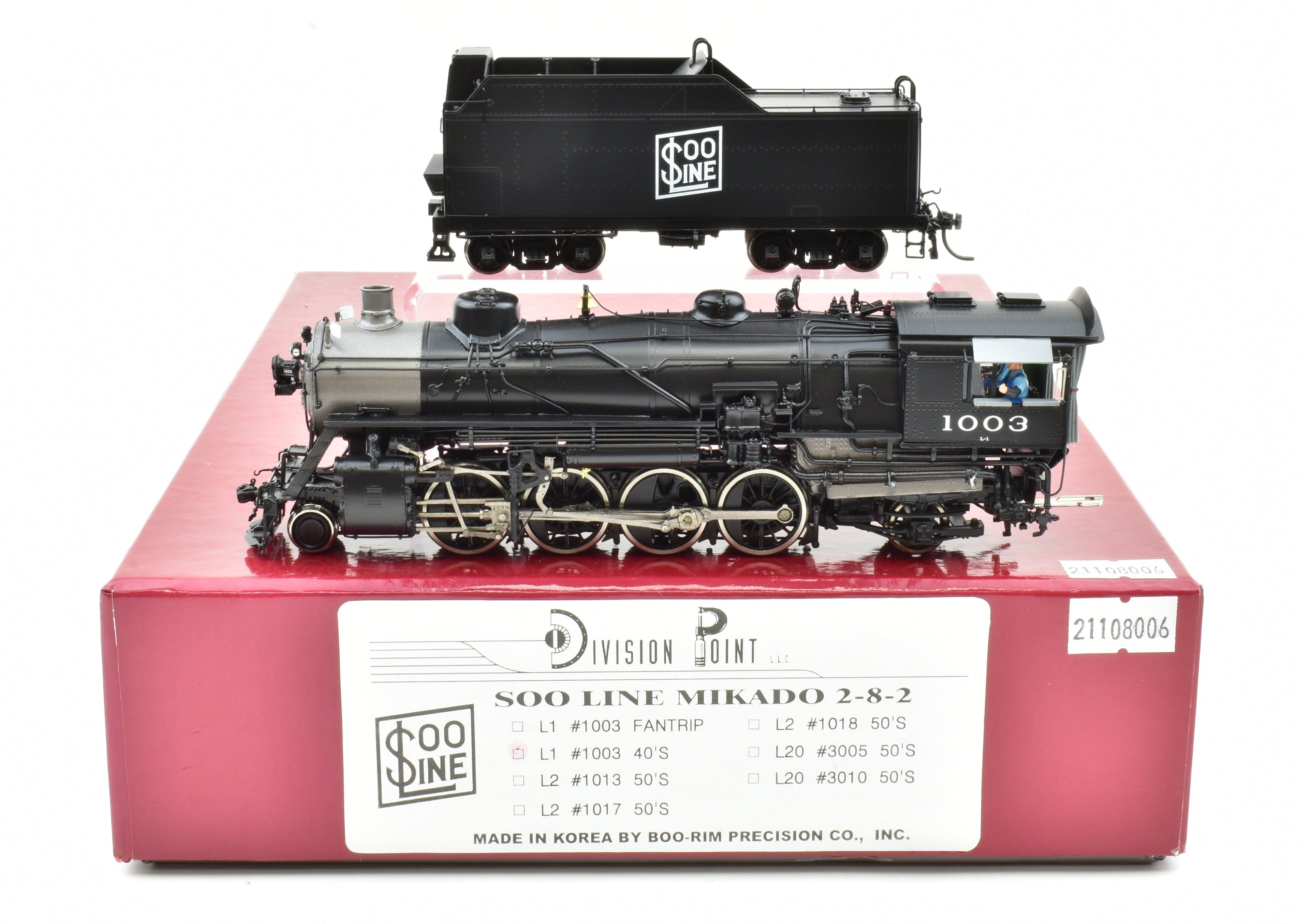 HO Scale Brass Division Point Soo Line Mikado 2-8-2 Locomotive Model #1003 from the 1940s Era