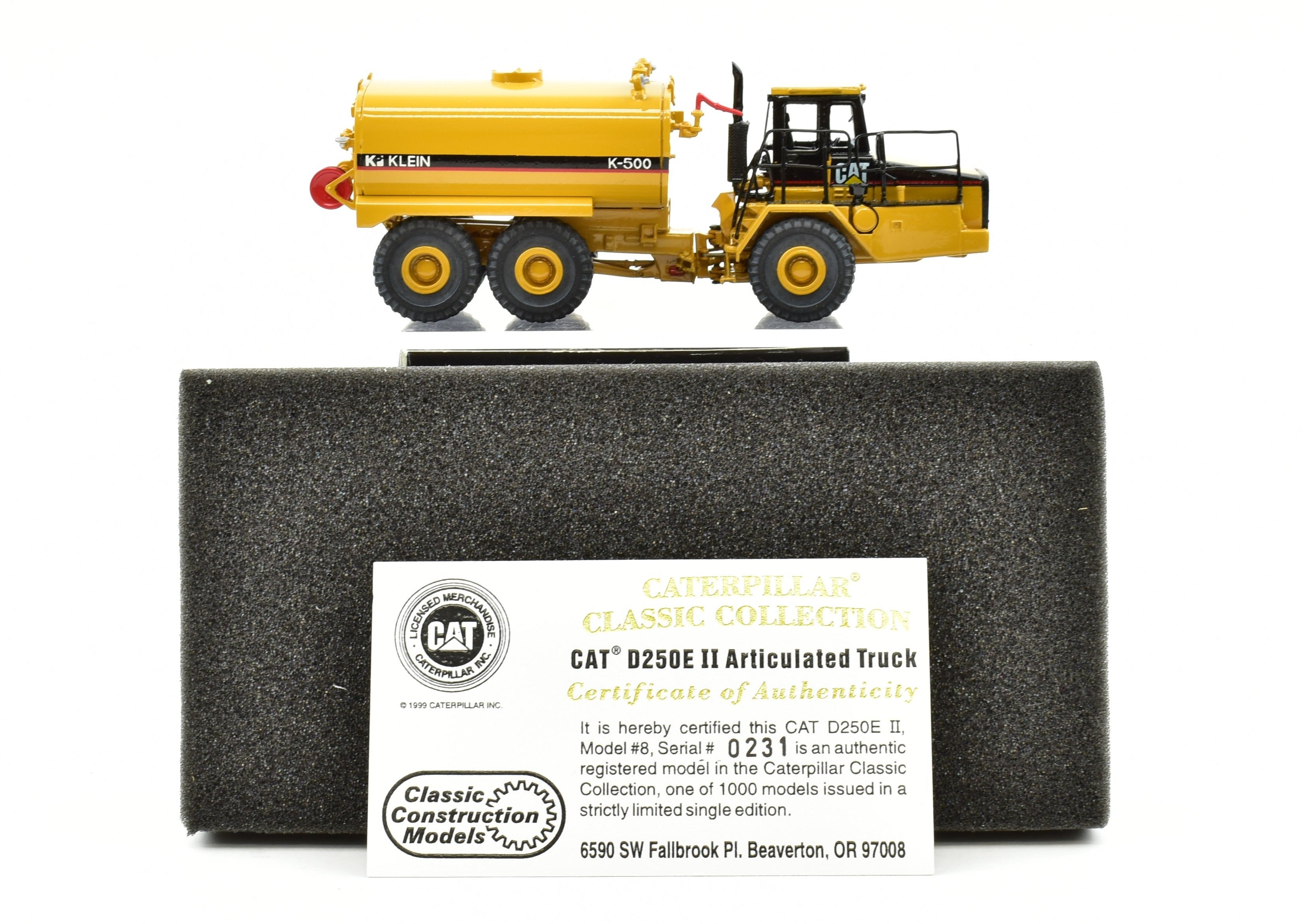 High - Quality HO Brass Construction Model - Zycon Models' Authorized Conversion of No. K500 Caterpillar D250E Series II Articulated Truck with Klein Water Tank
