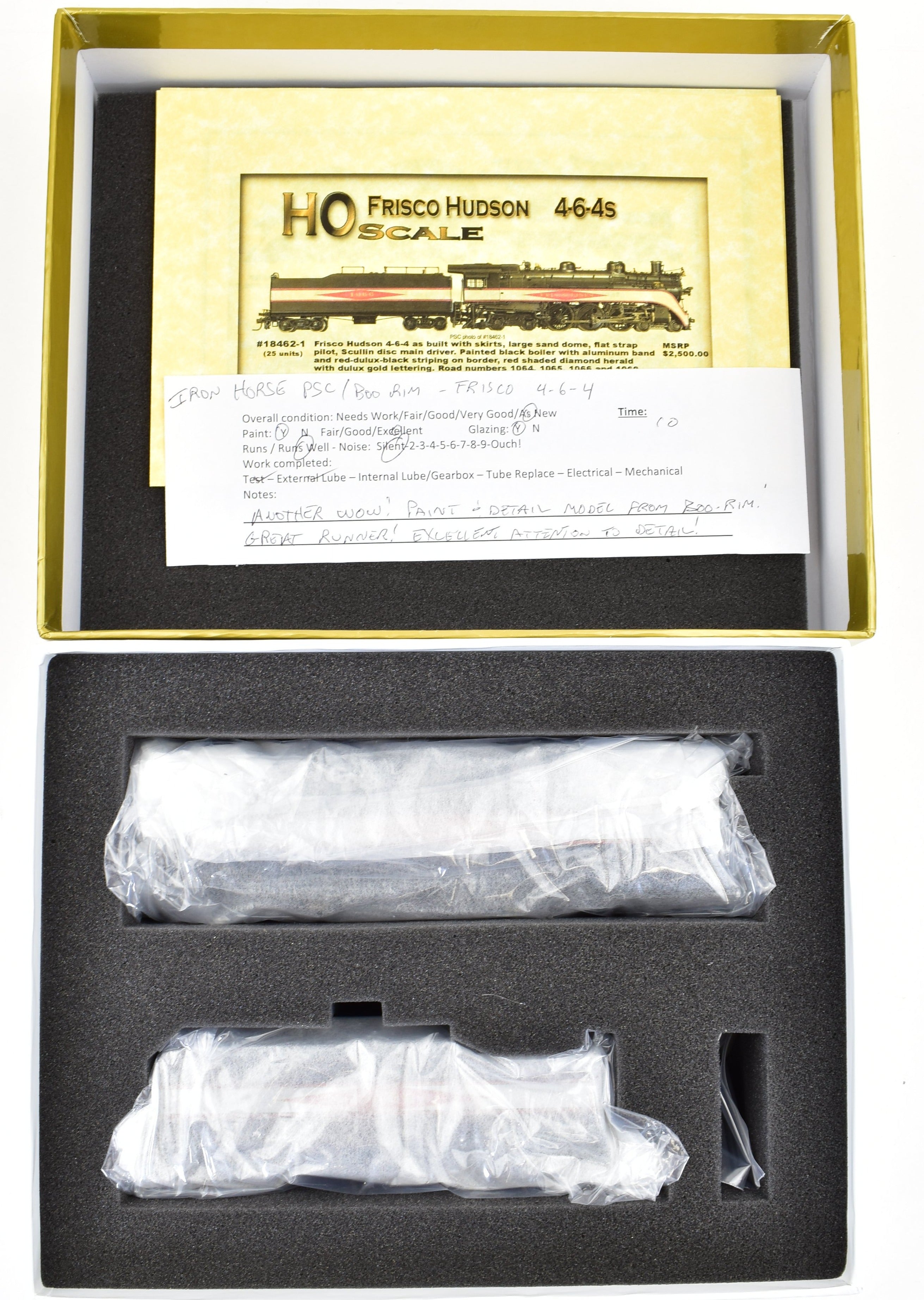 HO Scale Brass Precision Scale Co. Frisco 4-6-4 Hudson Locomotive Model Factory Painted with Precision Detail, Serial #1066