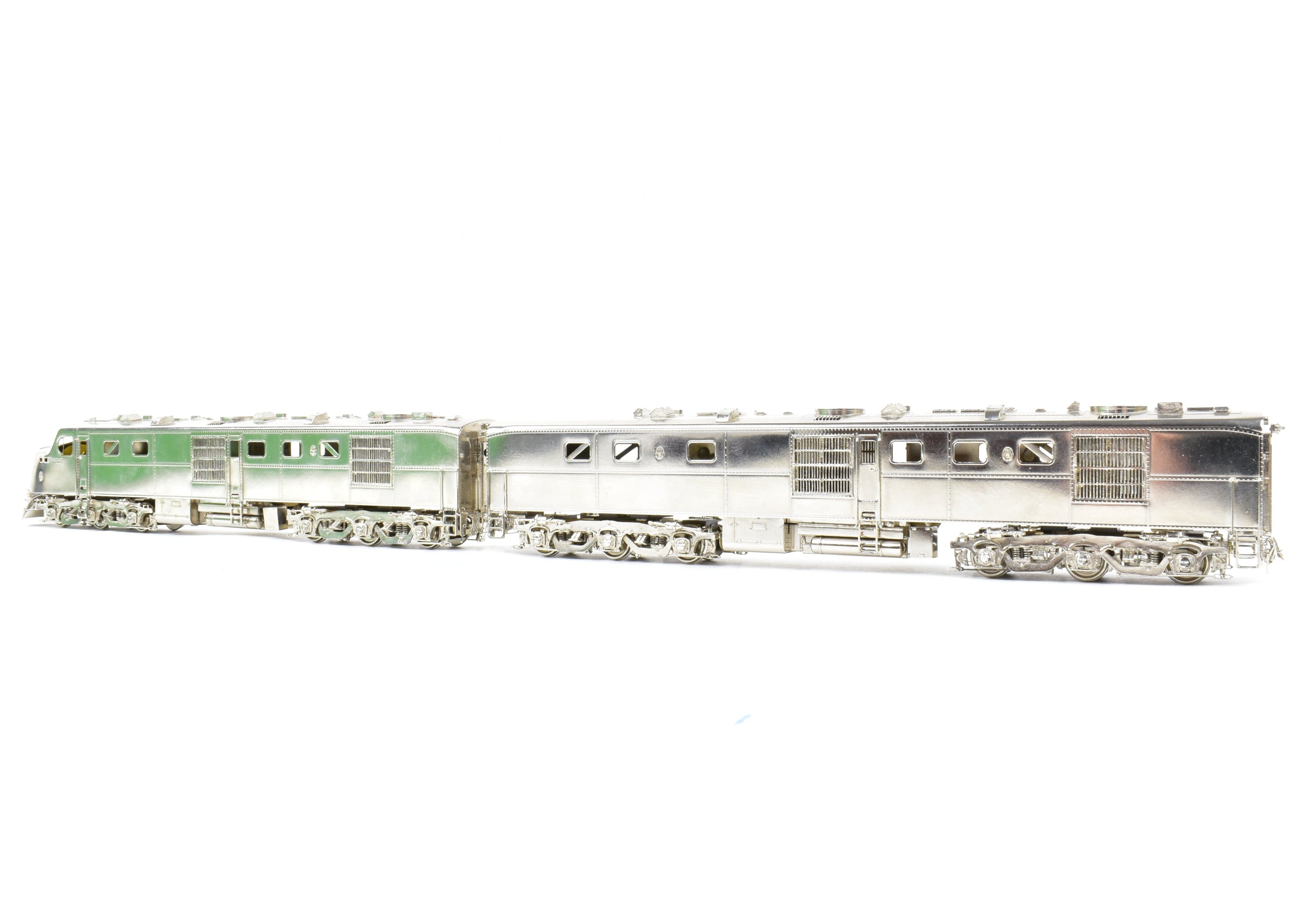 HO Scale Brass Model Train Set by Overland Models Inc. (OMI) - AT&SF Santa Fe ALCO DL - 107A #50 and DL - 108B #50A Factory - Plated but Unlettered Set