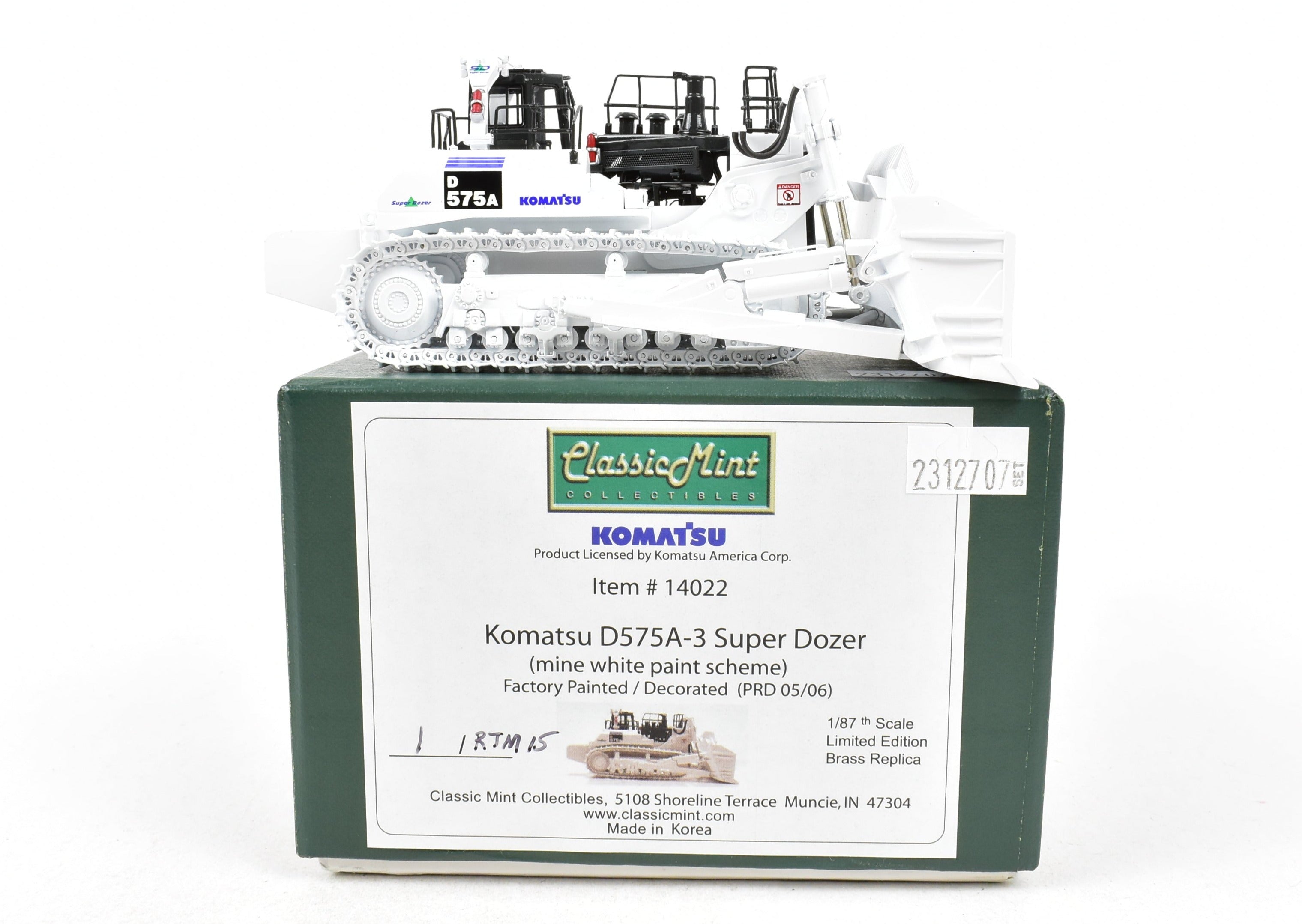 High - Quality HO Scale Brass Construction Model - Classic Mint Collectibles Komatsu D575A - 3 Super Dozer with Mine White Finish and Serial Number 1 from 2006 Production Run