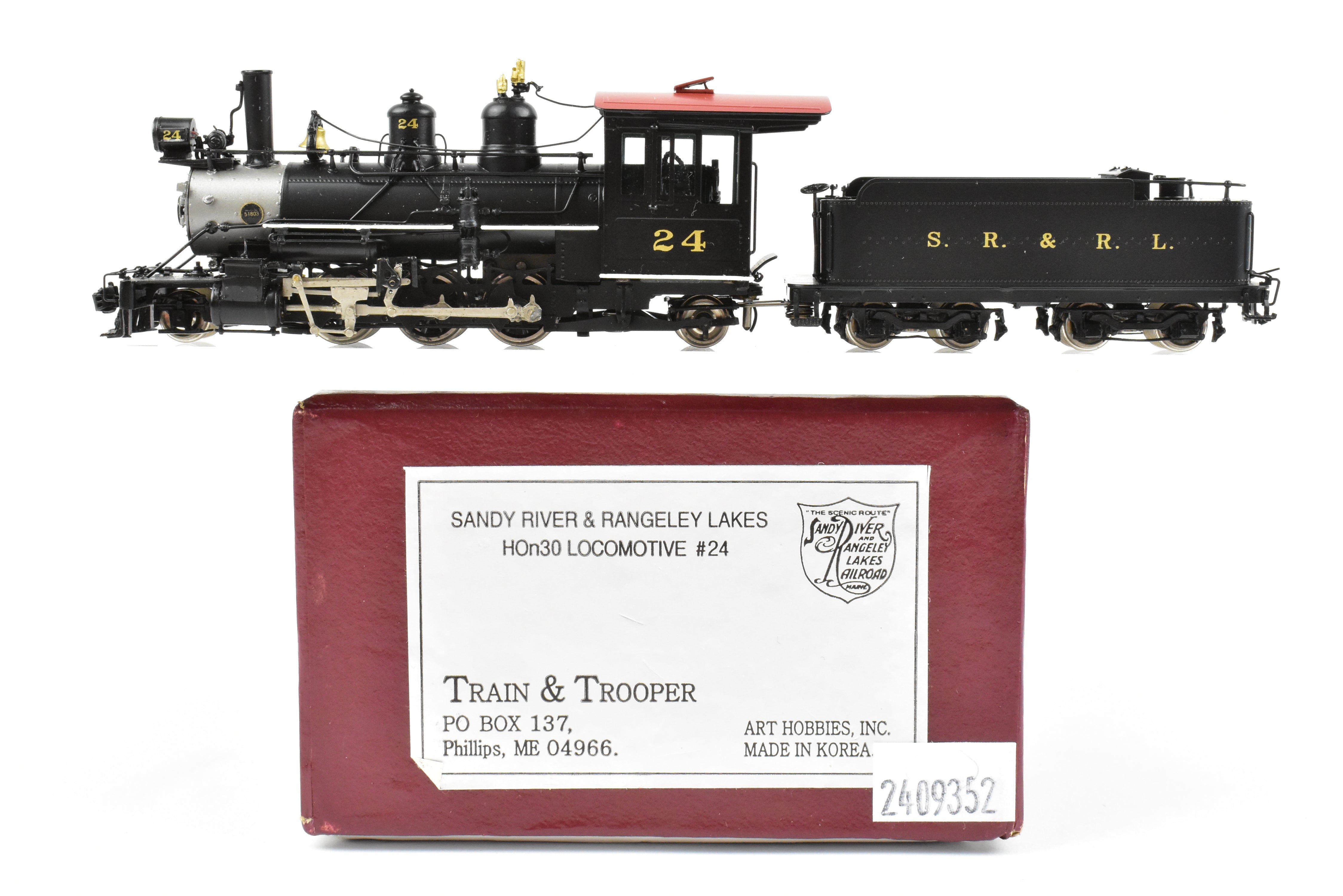 HOn30 Scale Brass Model Train & Trooper of Sandy River & Rangeley Lakes #24 2-6-2 FP - Ideal for Maine Narrow Gauge Enthusiasts