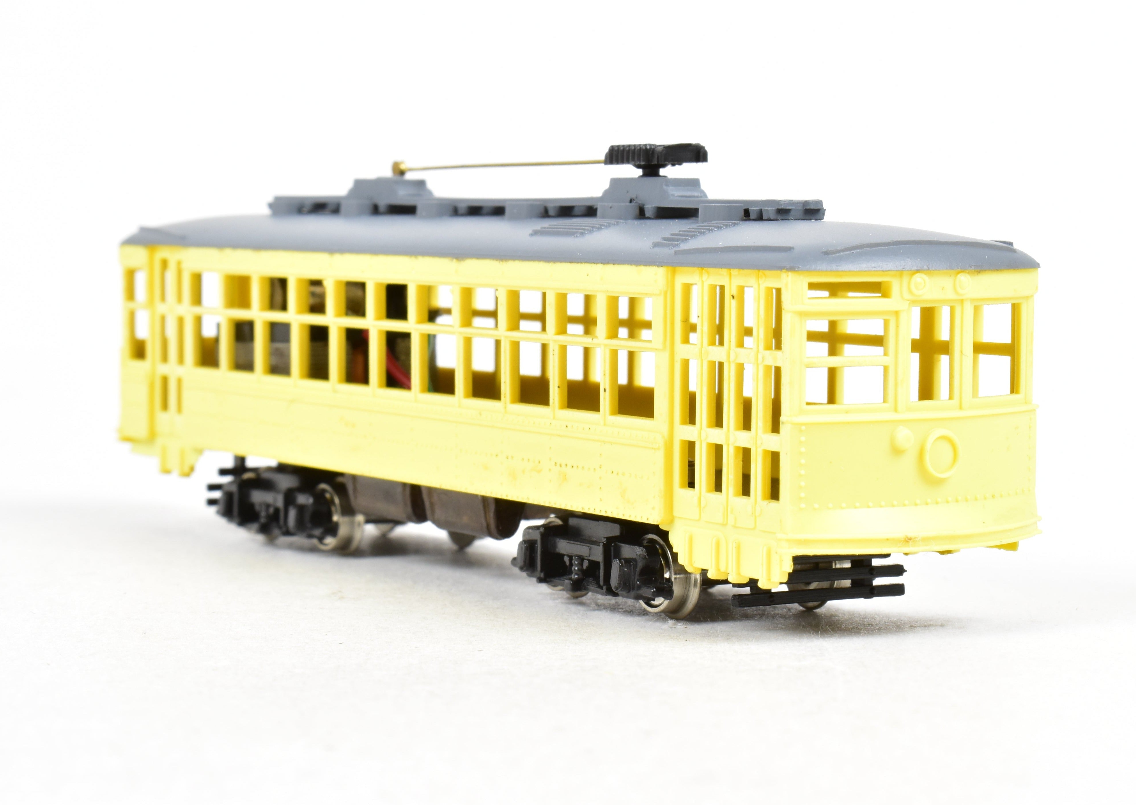 HO Scale American Car Co. Double - Truck Birney Trolley Model by Ken Kidder with Painted Plastic Body