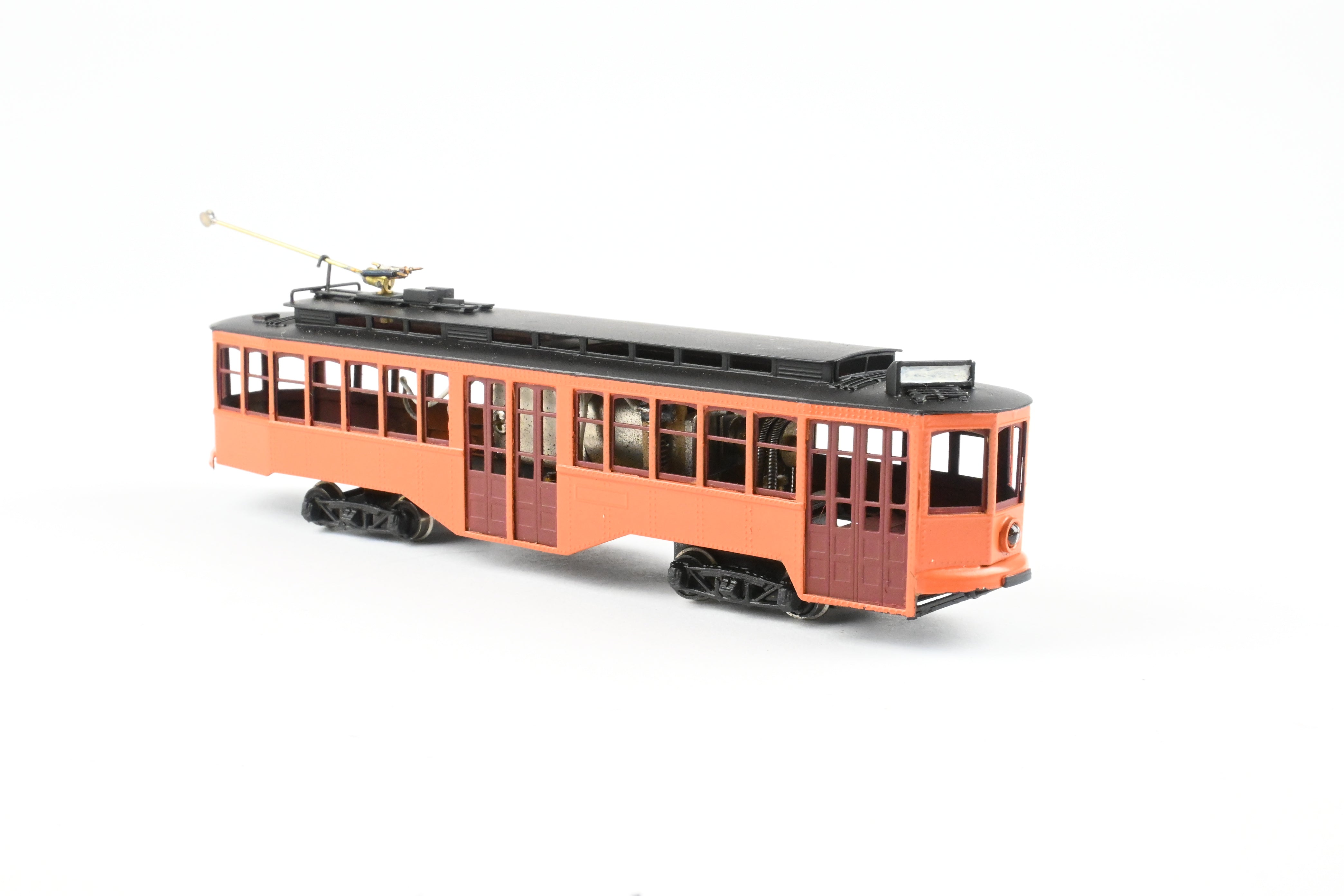HO Scale Brass Single Ended Trolley Car Model of Pittsburgh Railway Co. by Fairfield Models, Custom Painted in Orange and Black without Lettering