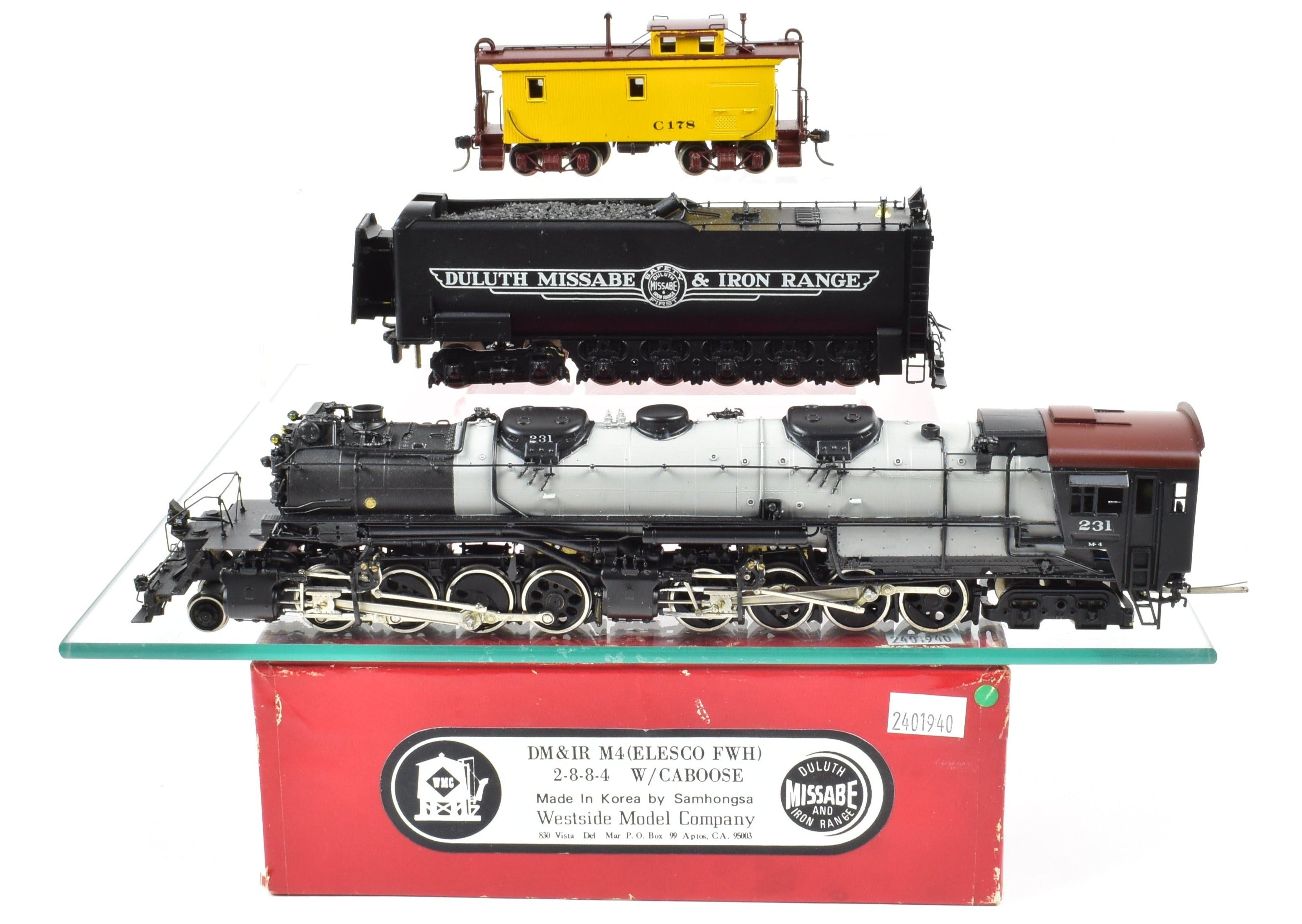 HO Scale Brass Model Train Set by Westside Model Co. - DM&IR Duluth, Missabe, & Iron Range 2-8-8-4 Yellowstone M-4 Locomotive with Caboose C/P