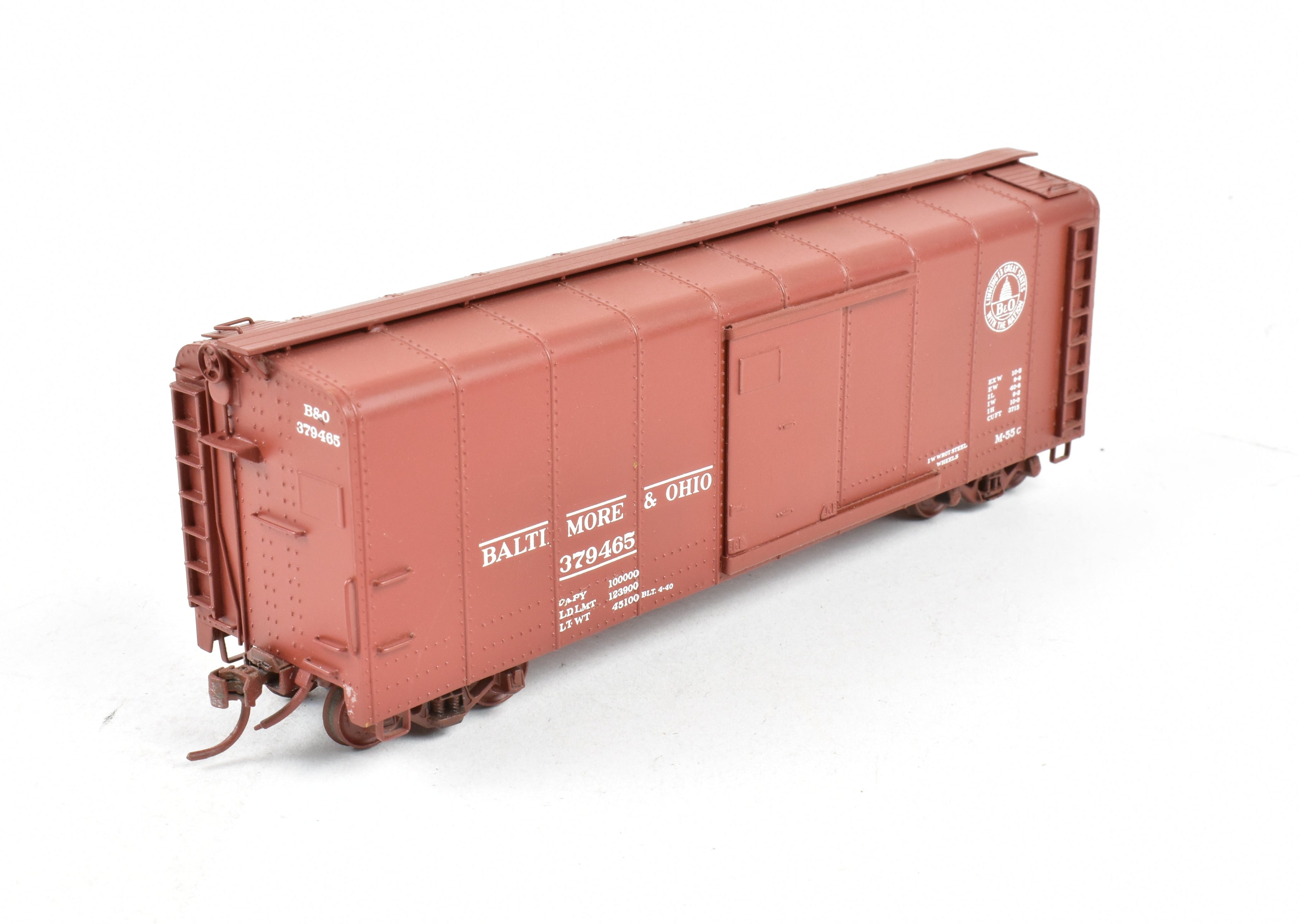 HO Scale Brass Model Trains - B&O M - 53 Round Roof 40 - Foot Custom - Painted Boxcar by Trains Inc., Without Original Box