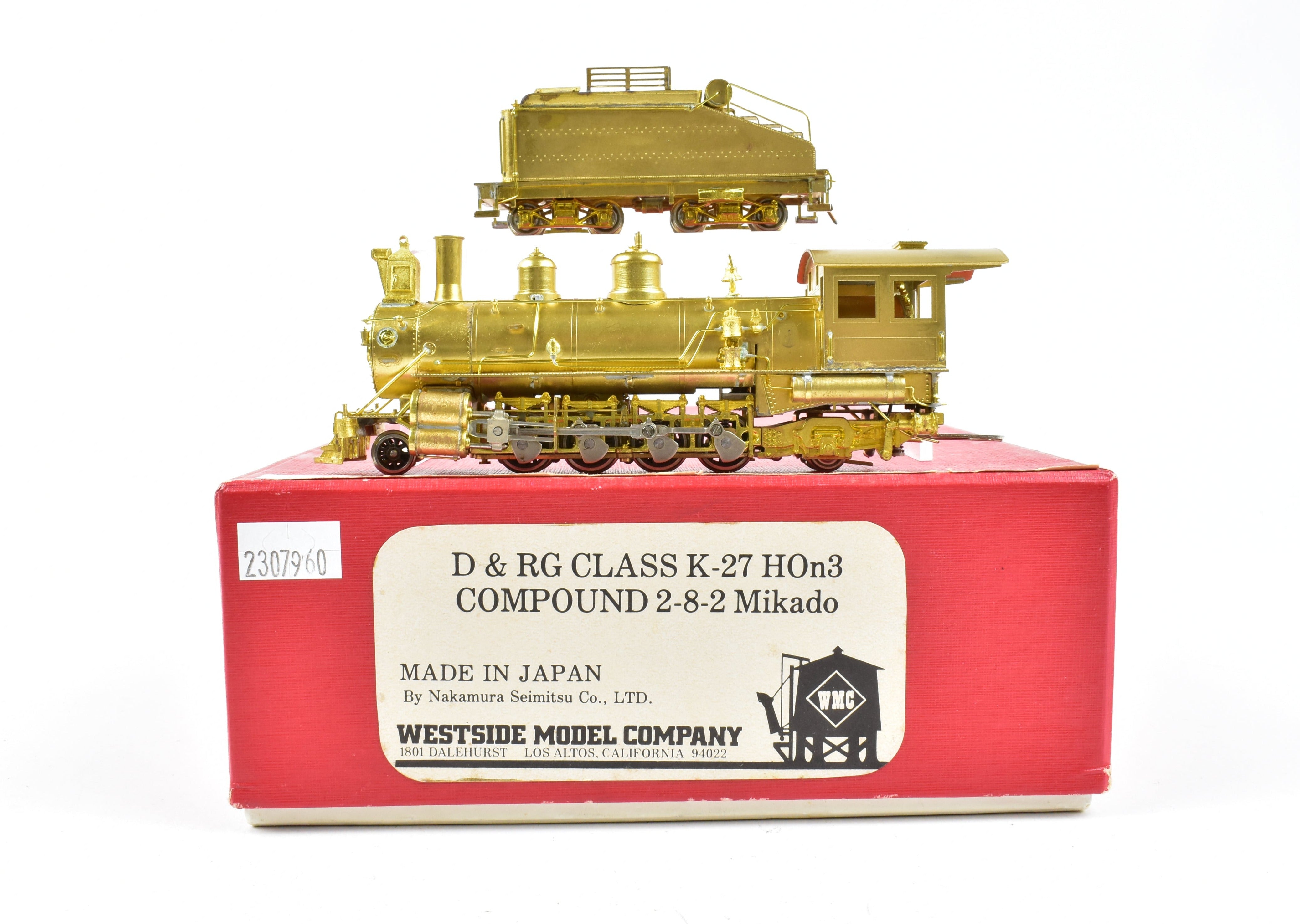 HOn3 Scale Brass Model Train by Westside Model Co. - Denver & Rio Grande Western (D&RGW) K - 27 Compound Mudhen Locomotive