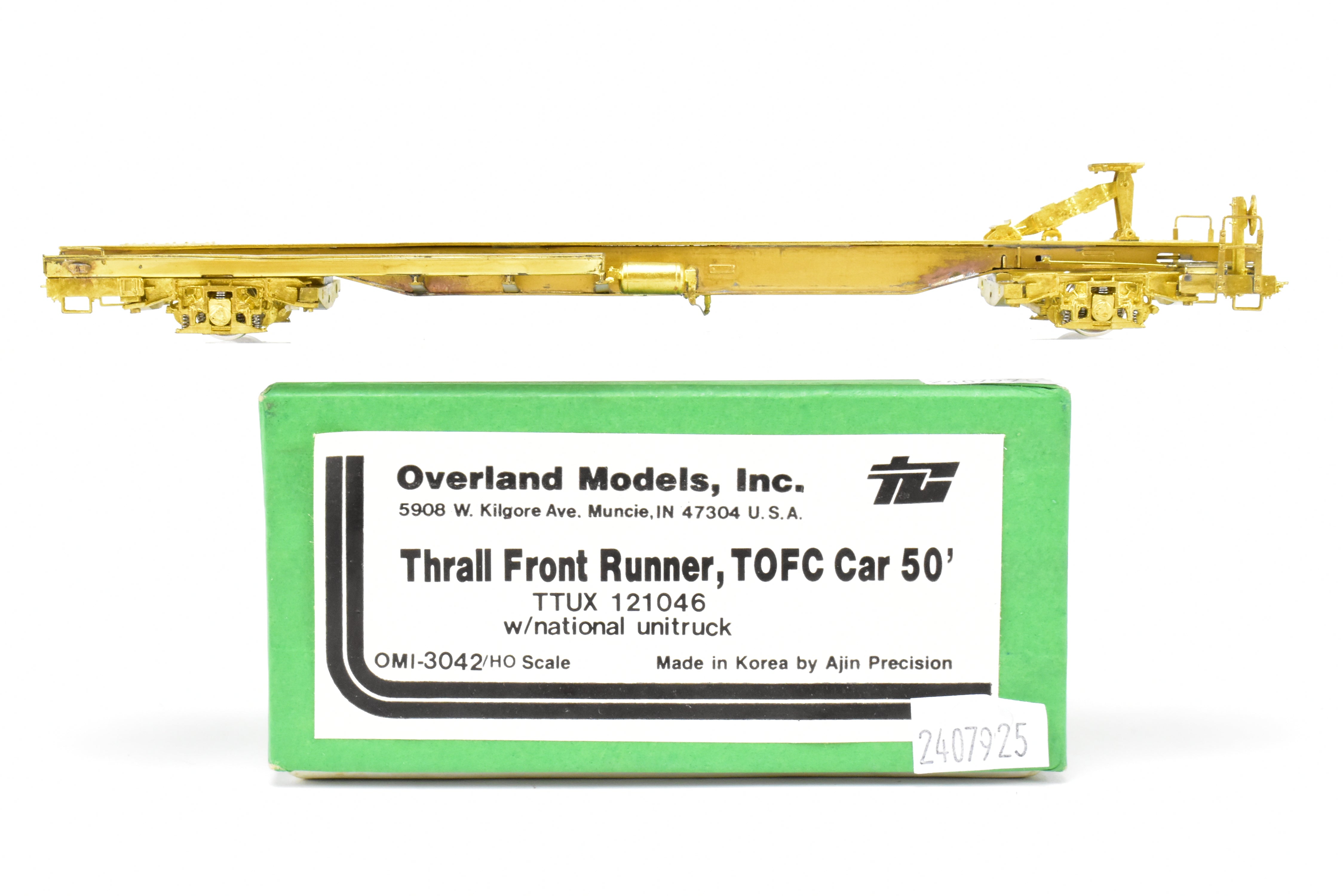 HO Scale Brass Model Railroad Car - Overland Models, Inc. (OMI) Representing Various Roads TTX - Trailer Train (TTUX) Thrall Front Runner 50' TOFC Car with National Unitruck