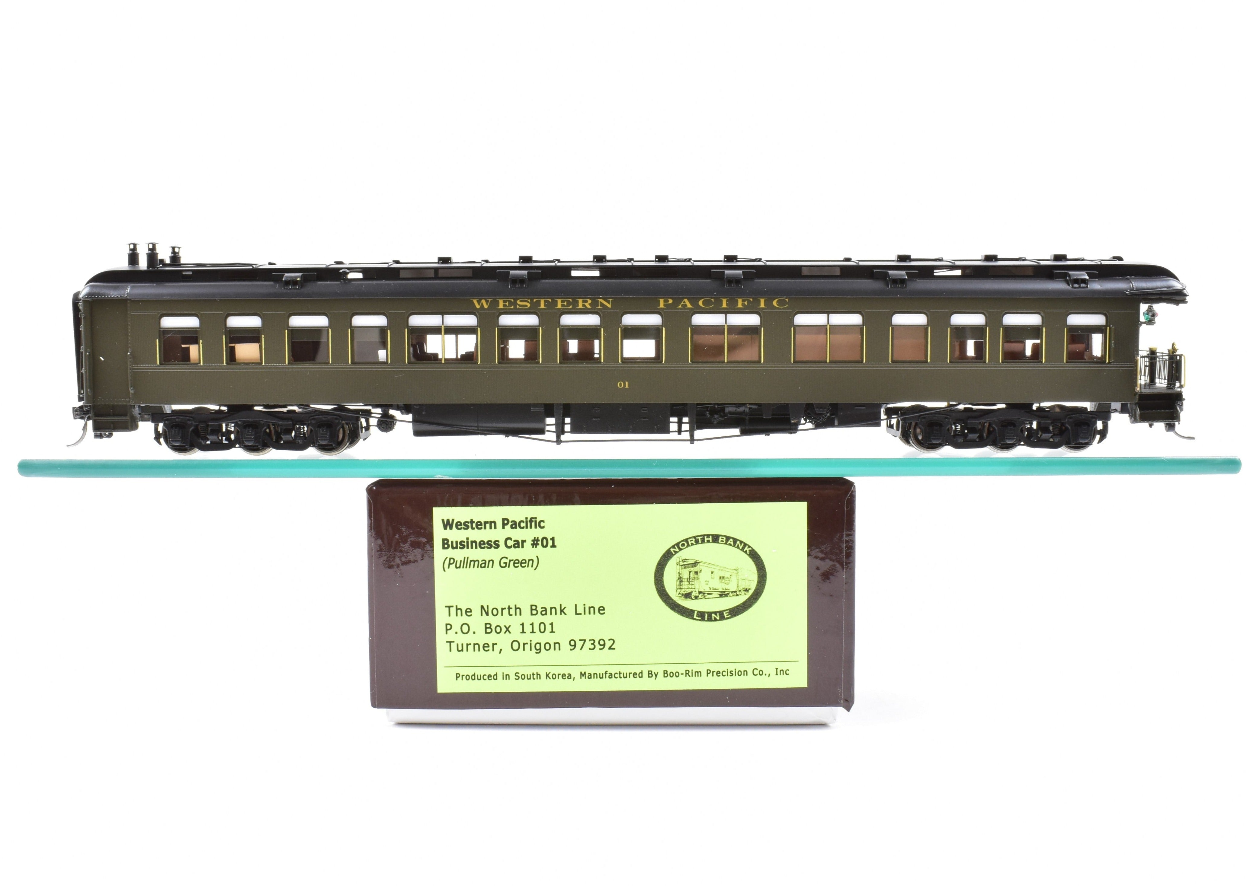 High - Quality HO Scale New Brass Model of North Bank Line Western Pacific Business Car #01 in Pullman Green