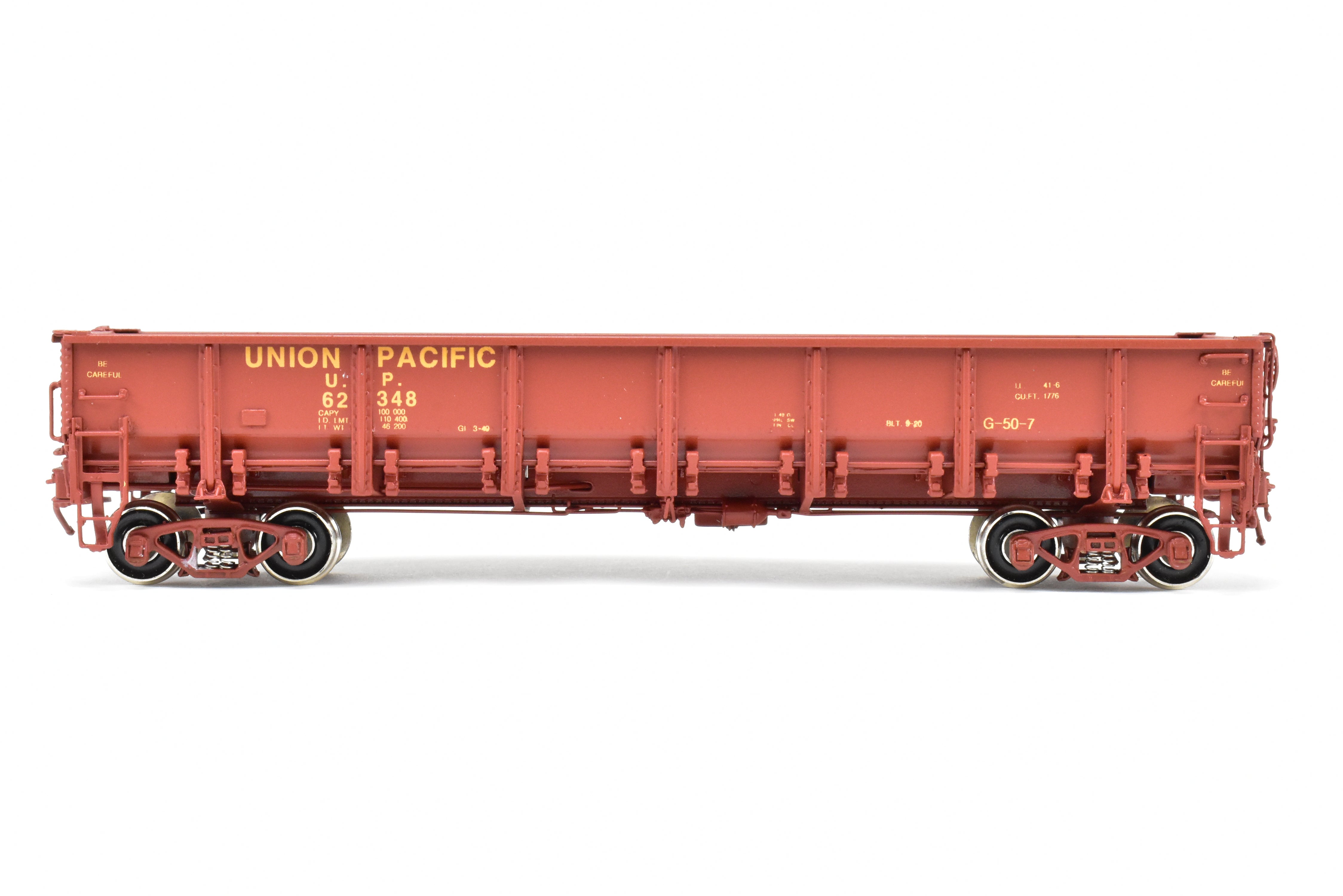 HO Scale Brass Challenger Imports Union Pacific Class G50 - 7 Drop Bottom Gondola Model, Version 2 with Rivet Side Sheets, Factory - Painted and Numbered FP #62348